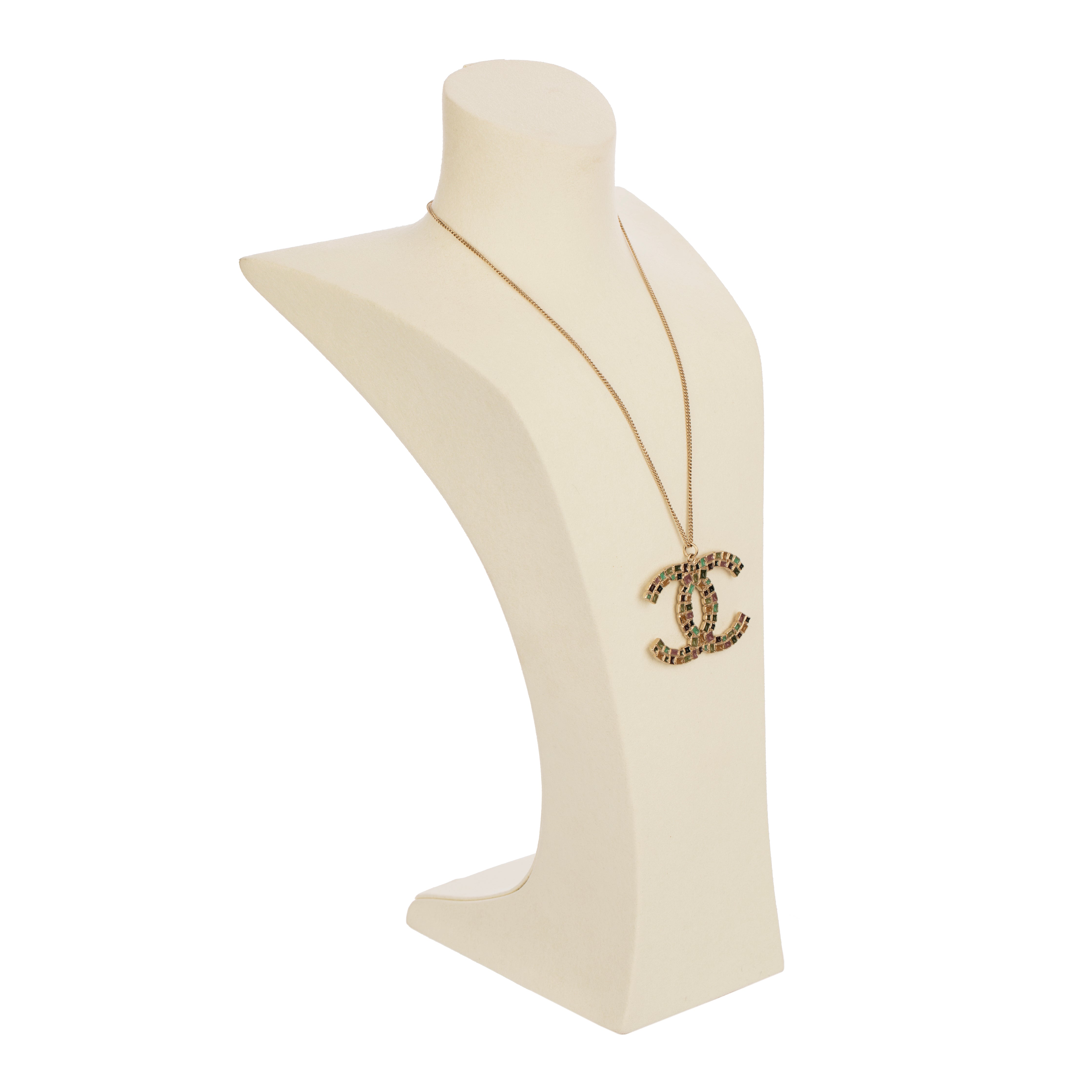 Chanel Multicolour Mosaic Enamel CC Pendant Necklace Circa 2008