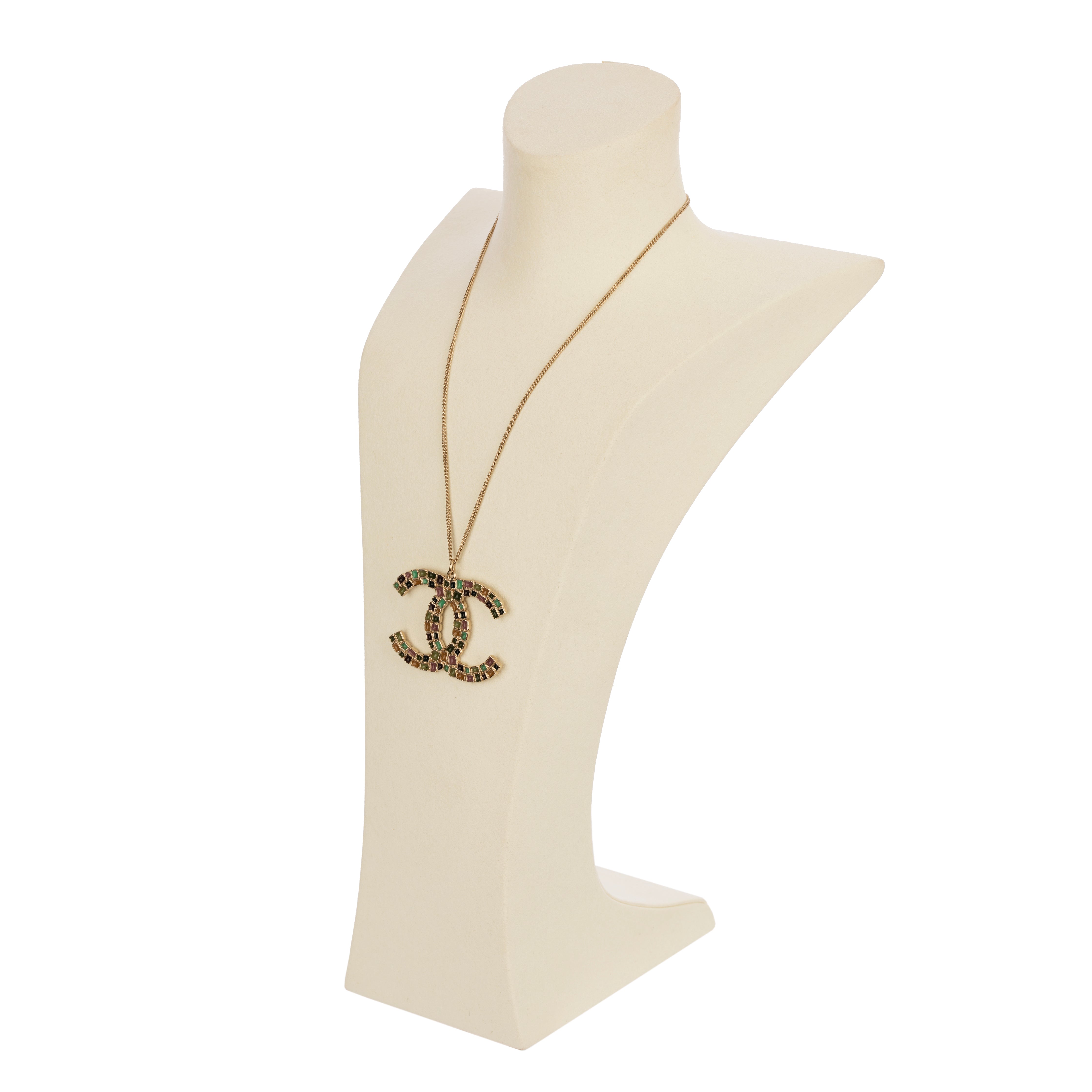 Chanel Multicolour Mosaic Enamel CC Pendant Necklace Circa 2008