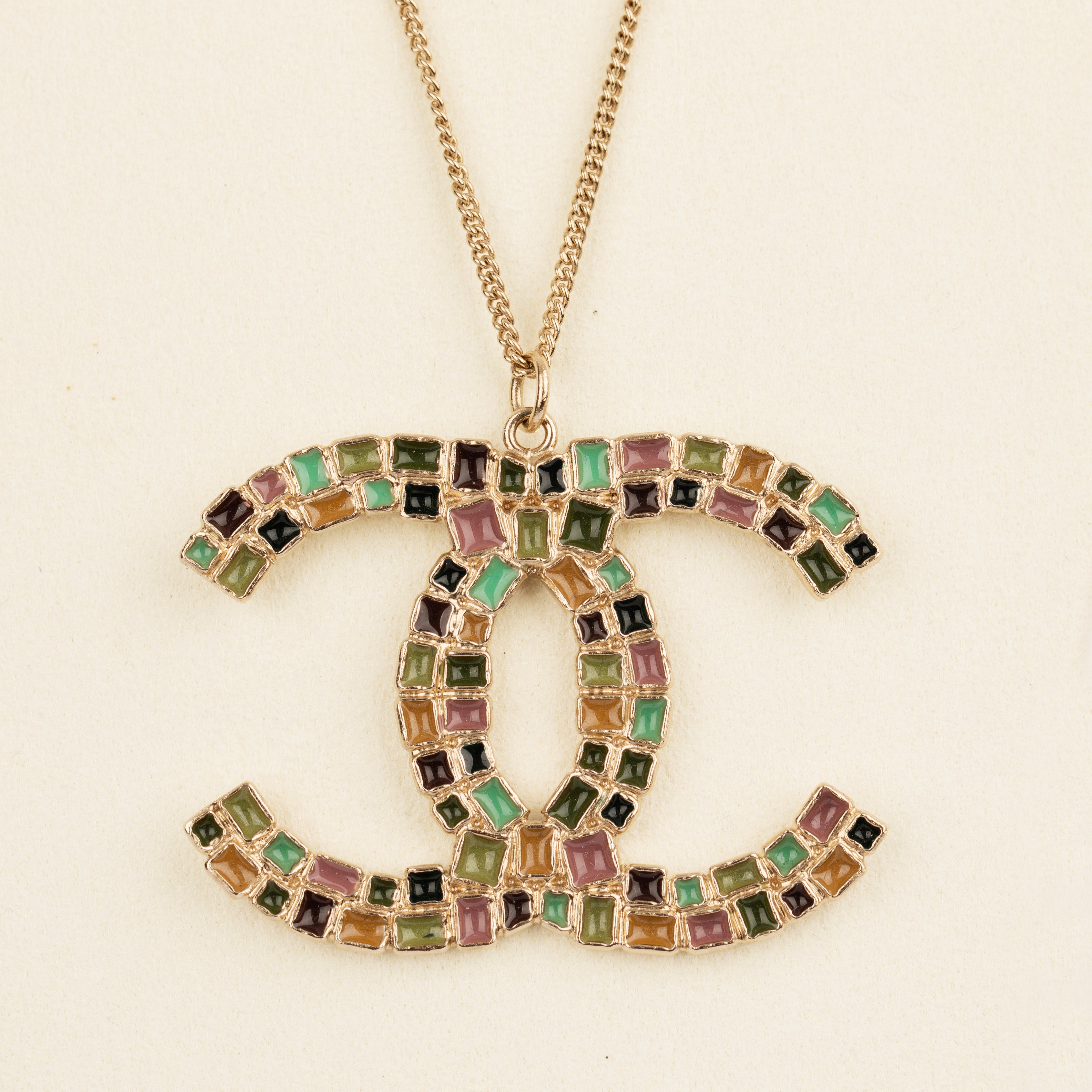 Chanel Multicolour Mosaic Enamel CC Pendant Necklace Circa 2008