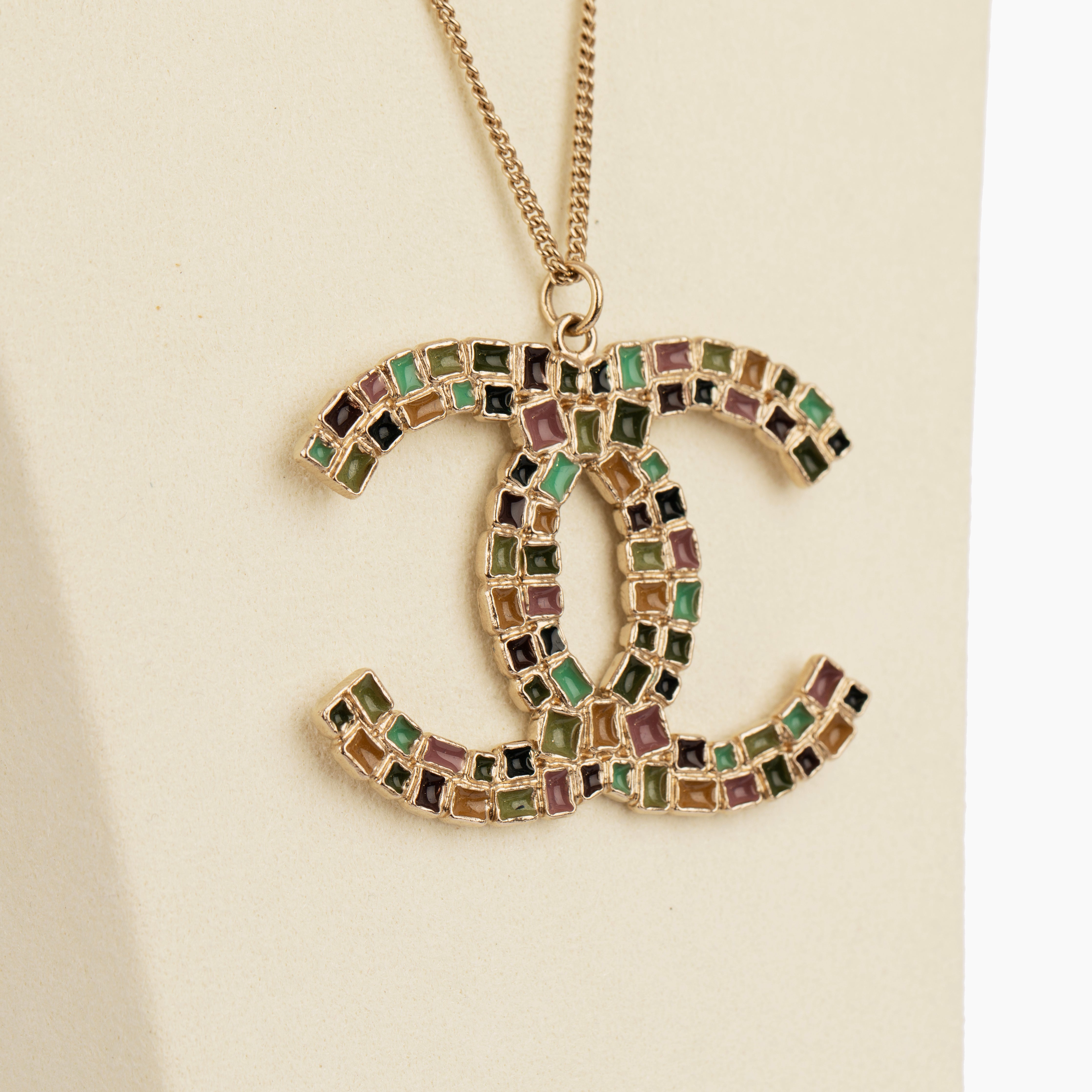 Chanel Multicolour Mosaic Enamel CC Pendant Necklace Circa 2008