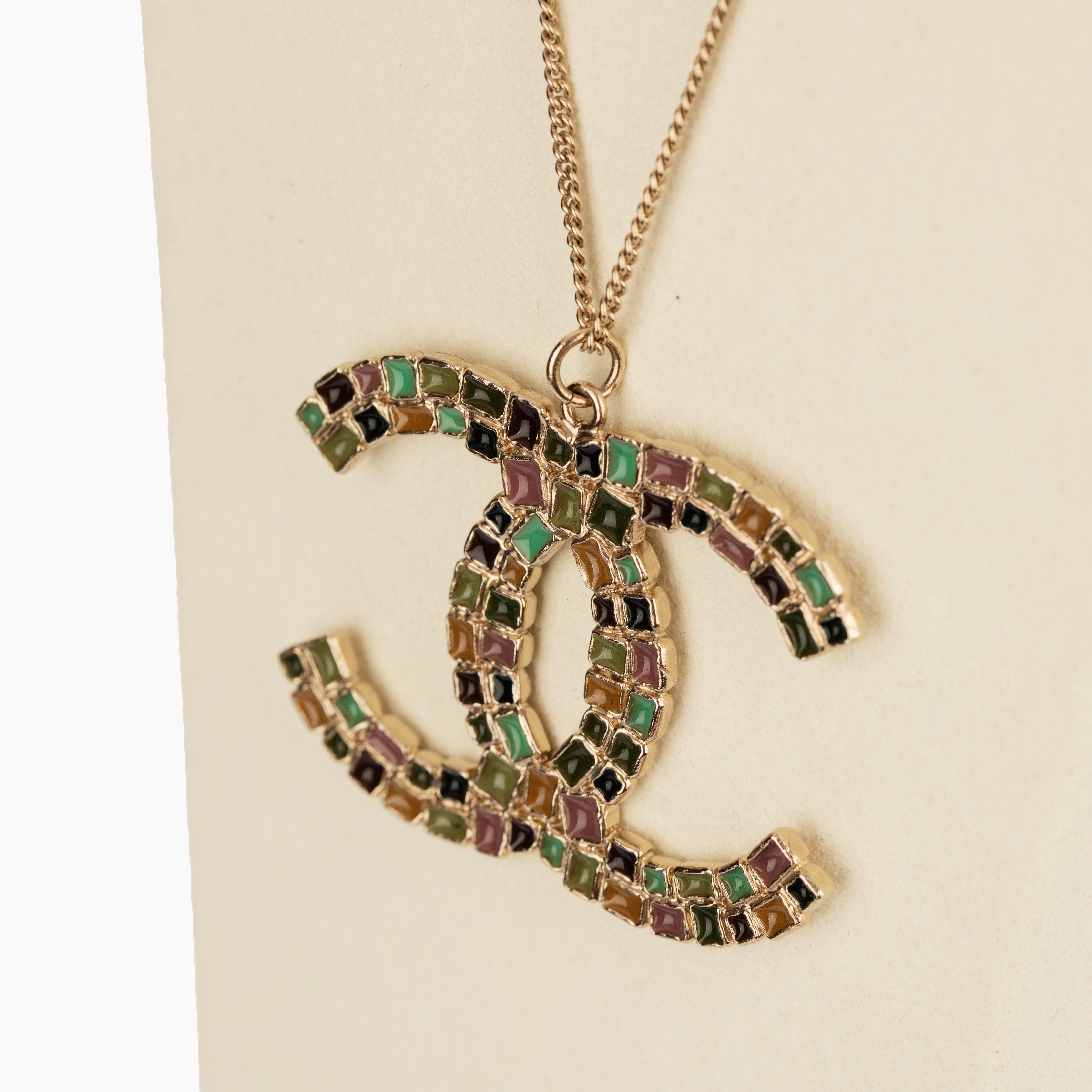 Chanel Multicolour Mosaic Enamel CC Pendant Necklace Circa 2008