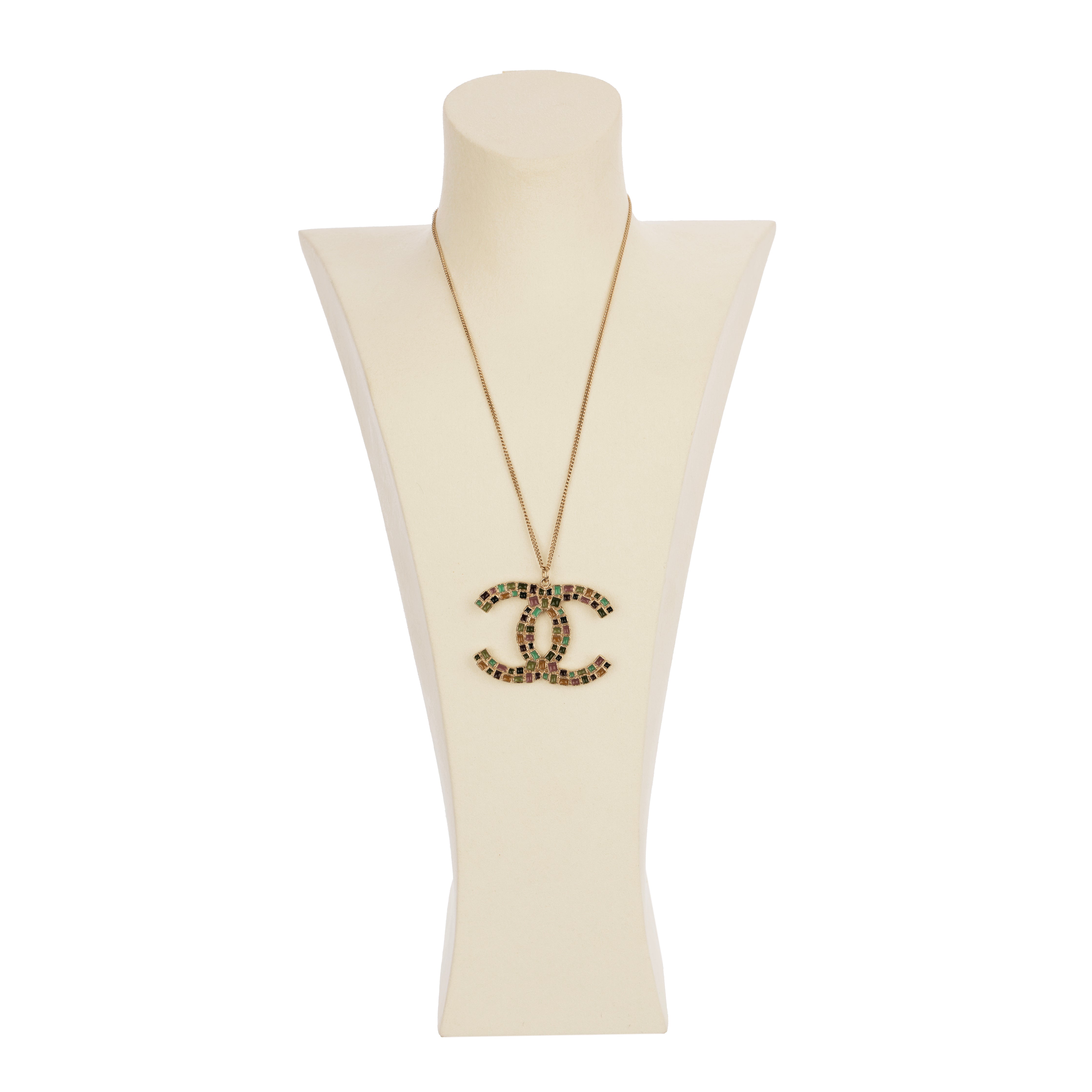 Chanel Multicolour Mosaic Enamel CC Pendant Necklace Circa 2008