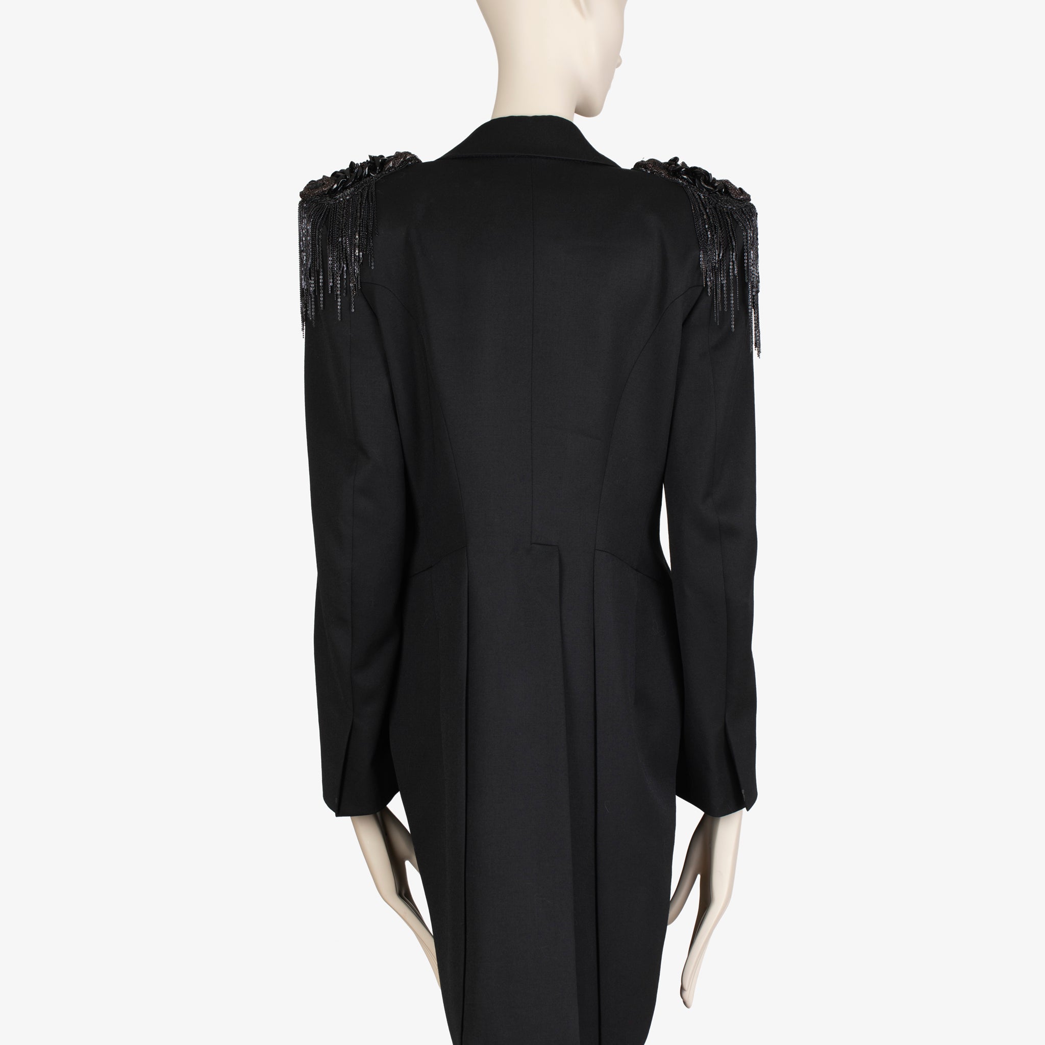 Balmain Black Wool Military Tailcoat Jacket with Epaulettes & Medallion Badges – FR 40