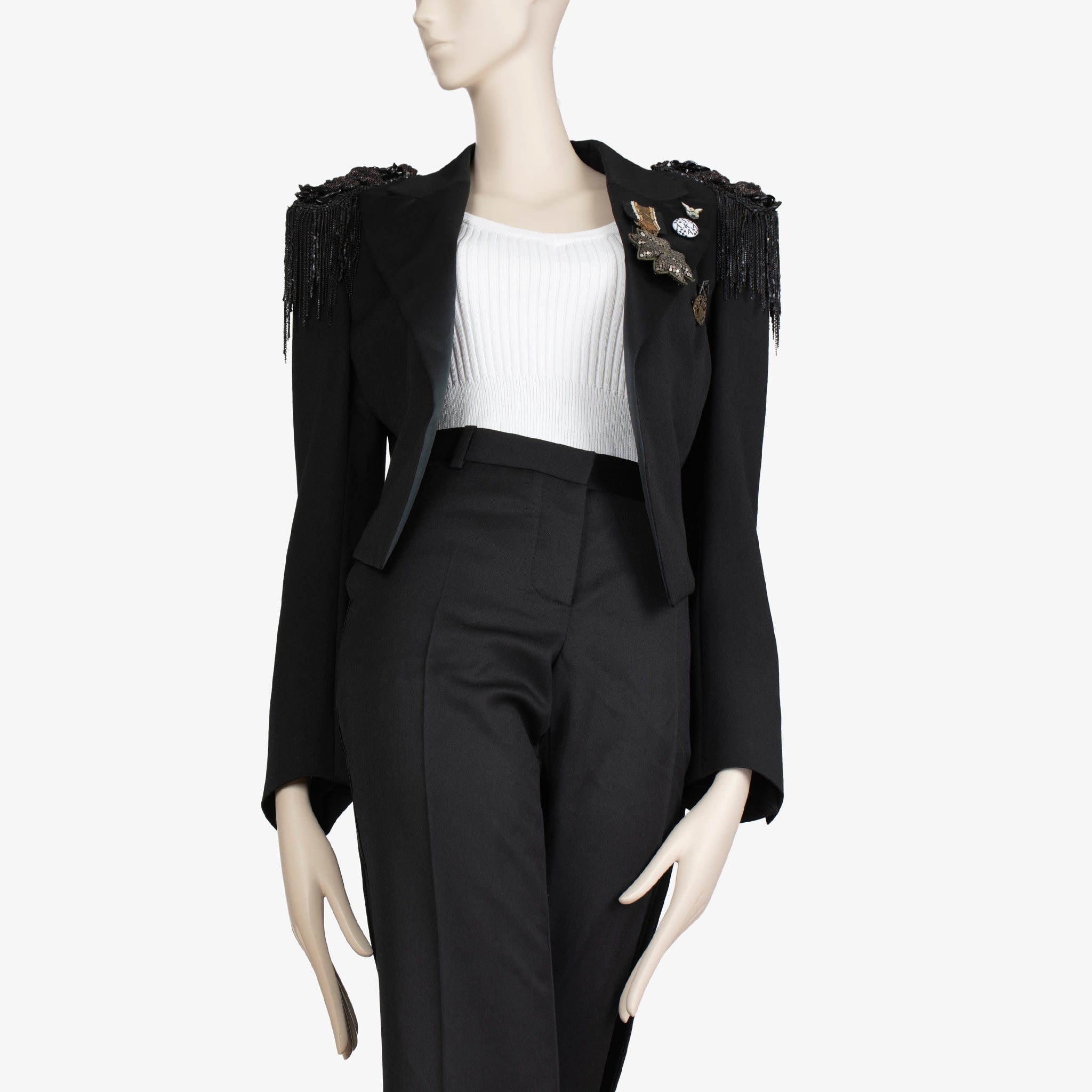 Balmain Black Wool Military Tailcoat Jacket with Epaulettes & Medallion Badges – FR 40