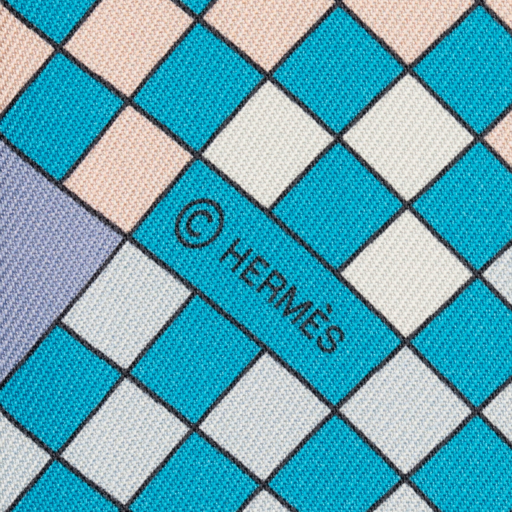 Hermès Silk Twilly Scarf – Blue Multicolour Geometric & Equestrian Print