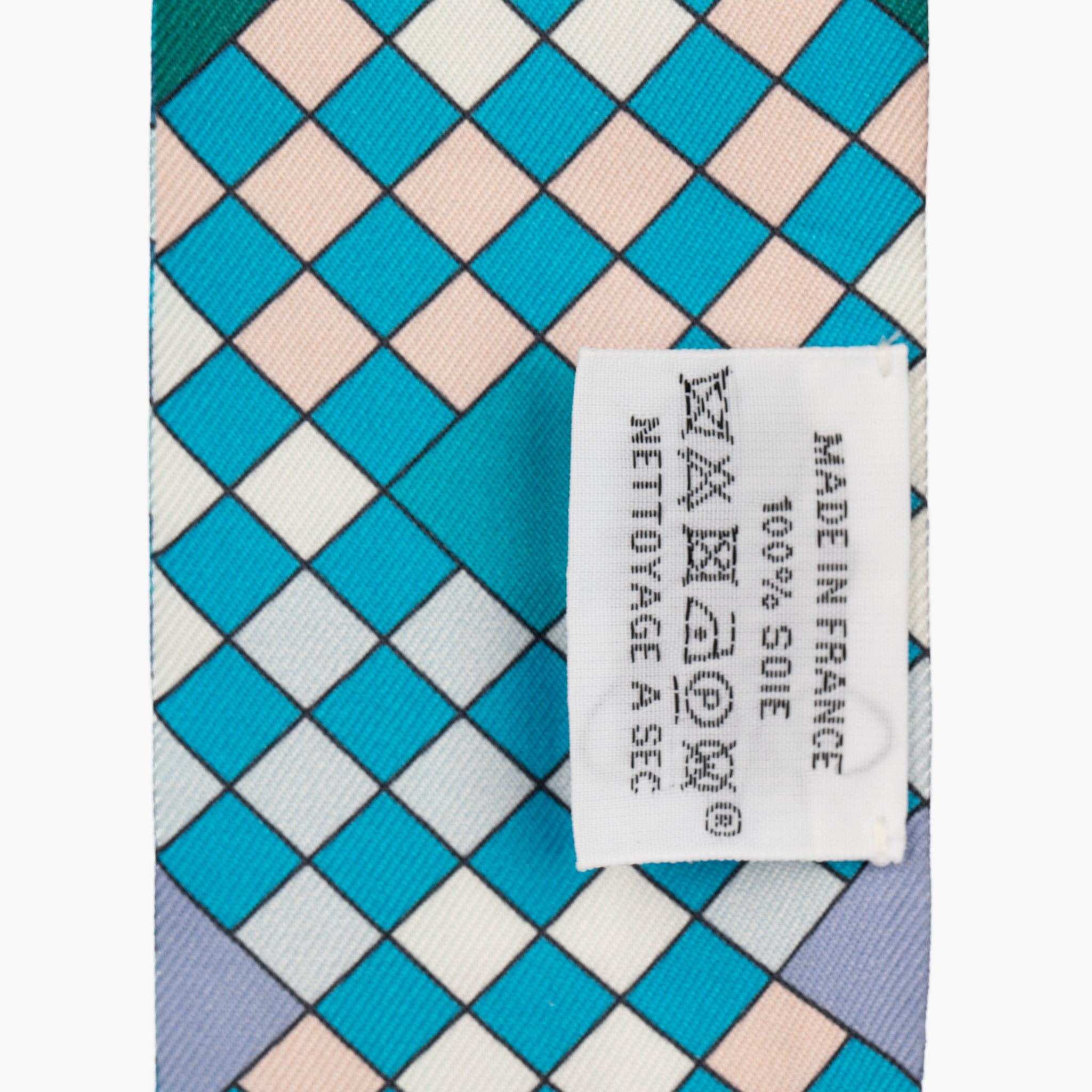 Hermès Silk Twilly Scarf – Blue Multicolour Geometric & Equestrian Print