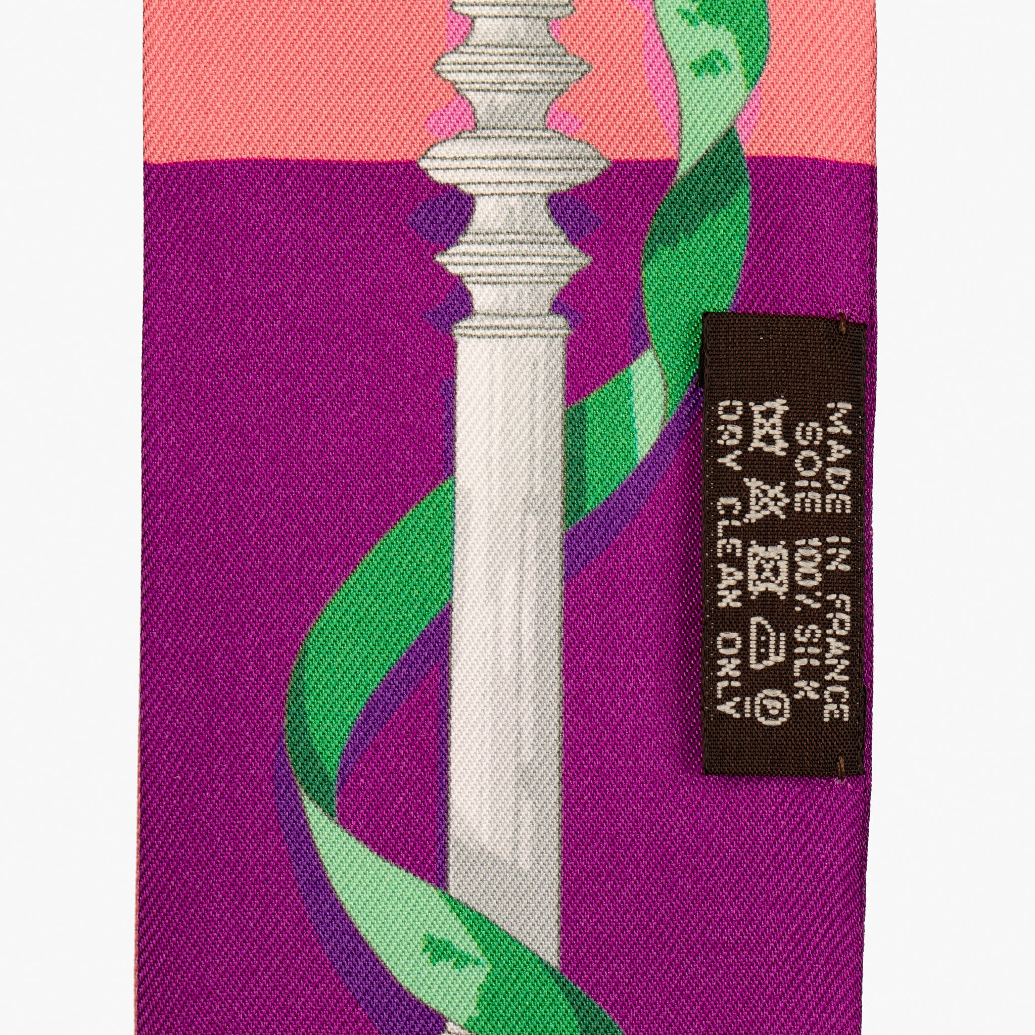 Hermès Silk Twilly Scarf – Fuchsia, Orange & Pink Lock and Ribbon Print