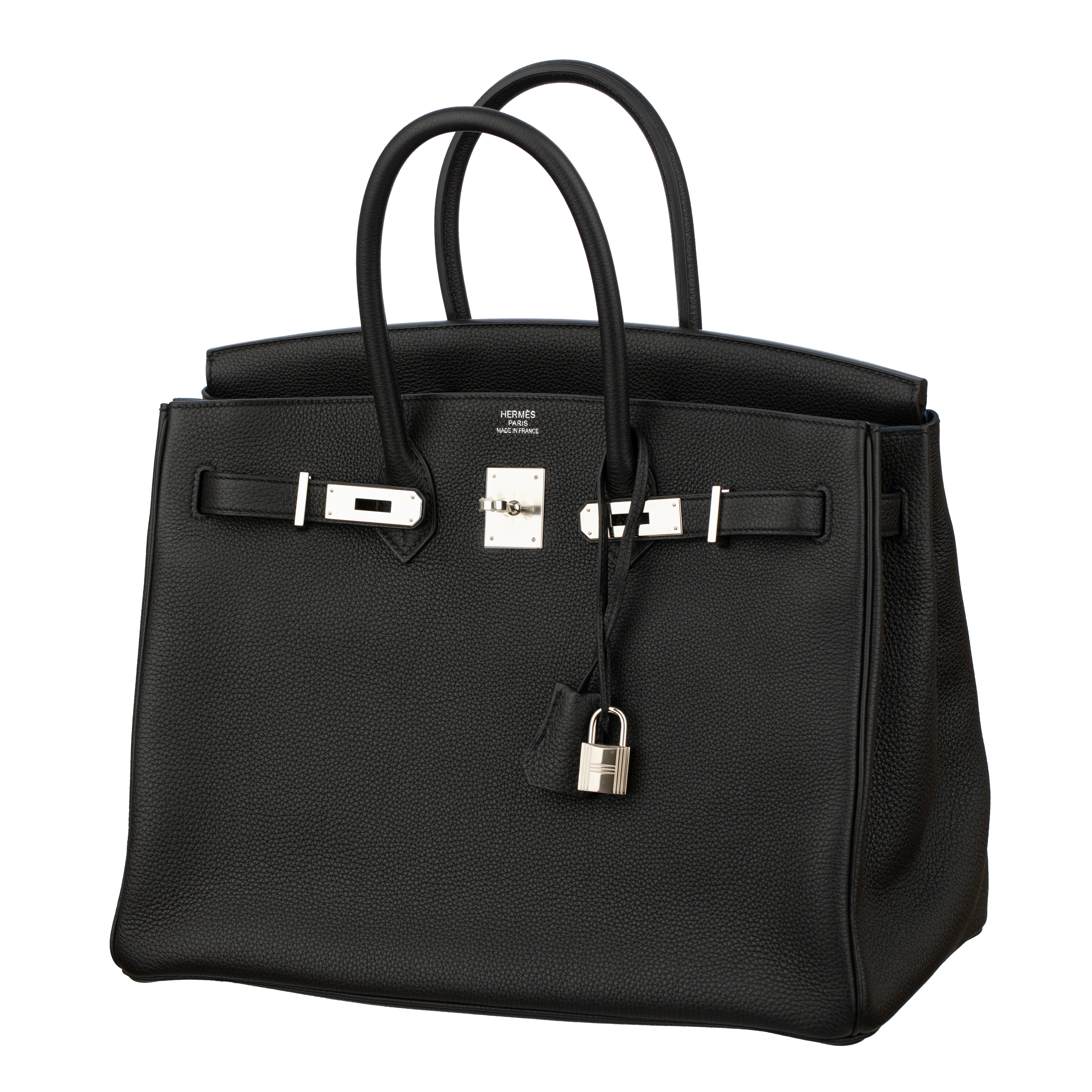Hermes Birkin 35cm Verso Black and Blue Agate Togo Leather Palladium Hardware