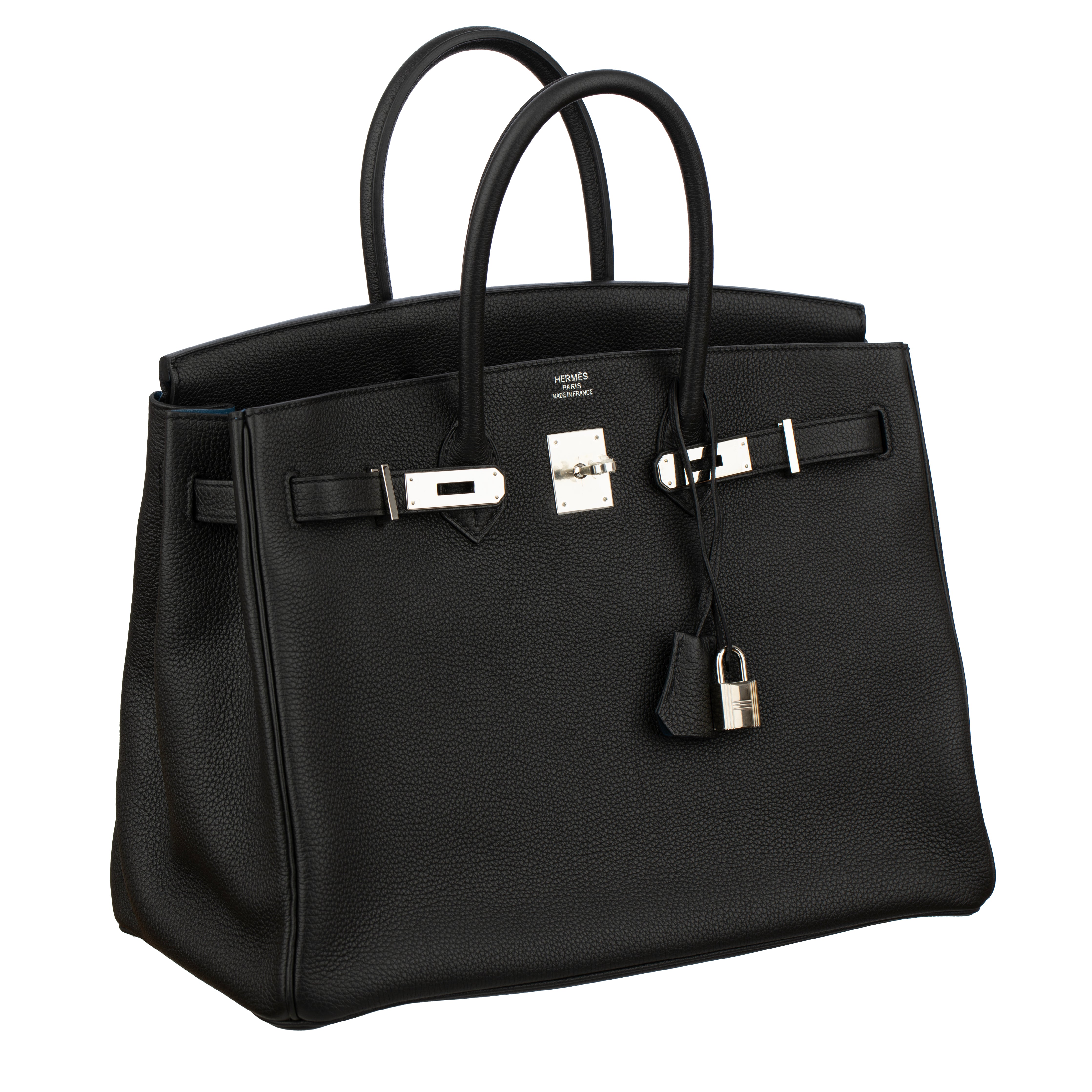 Hermes Birkin 35cm Verso Black and Blue Agate Togo Leather Palladium Hardware