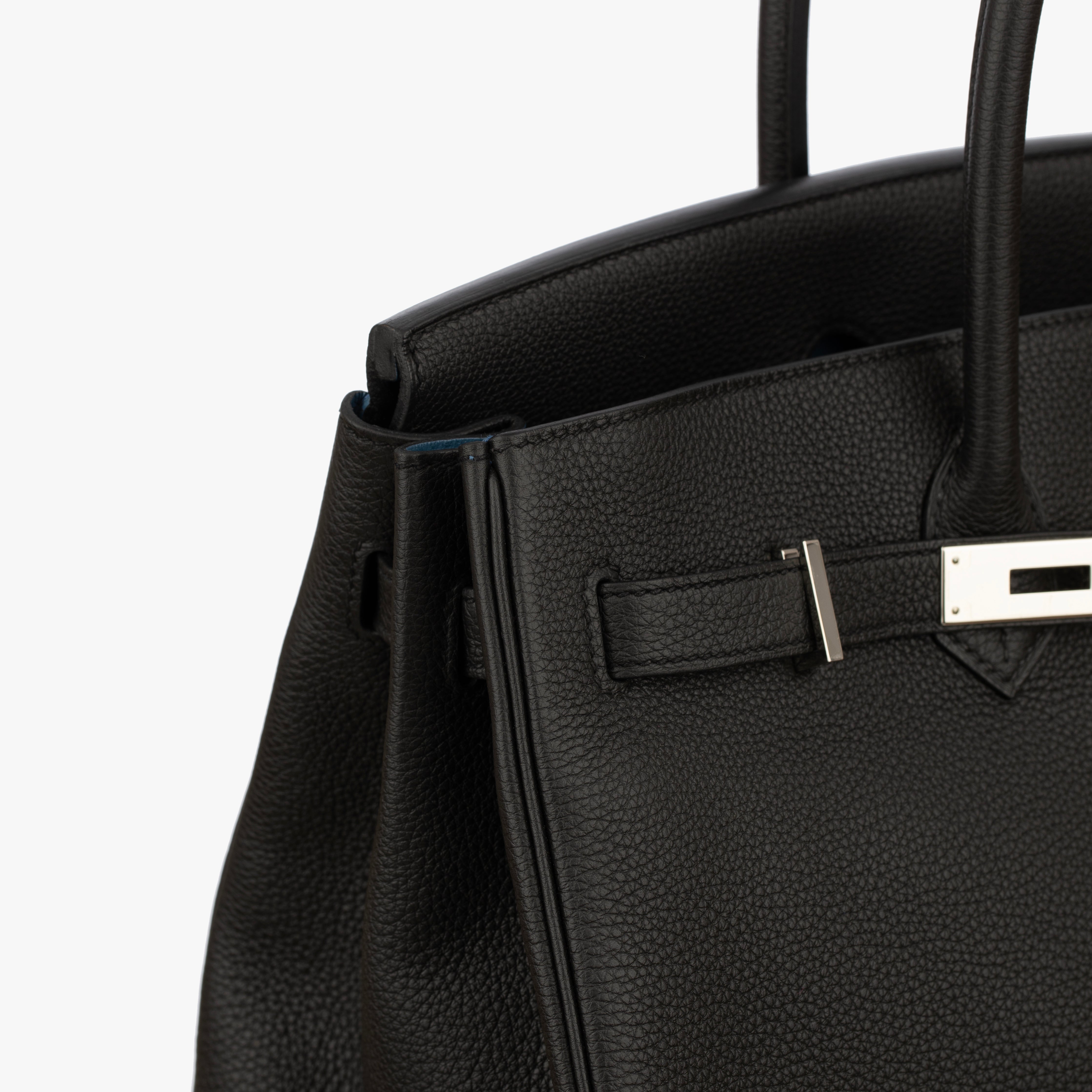 Hermes Birkin 35cm Verso Black and Blue Agate Togo Leather Palladium Hardware