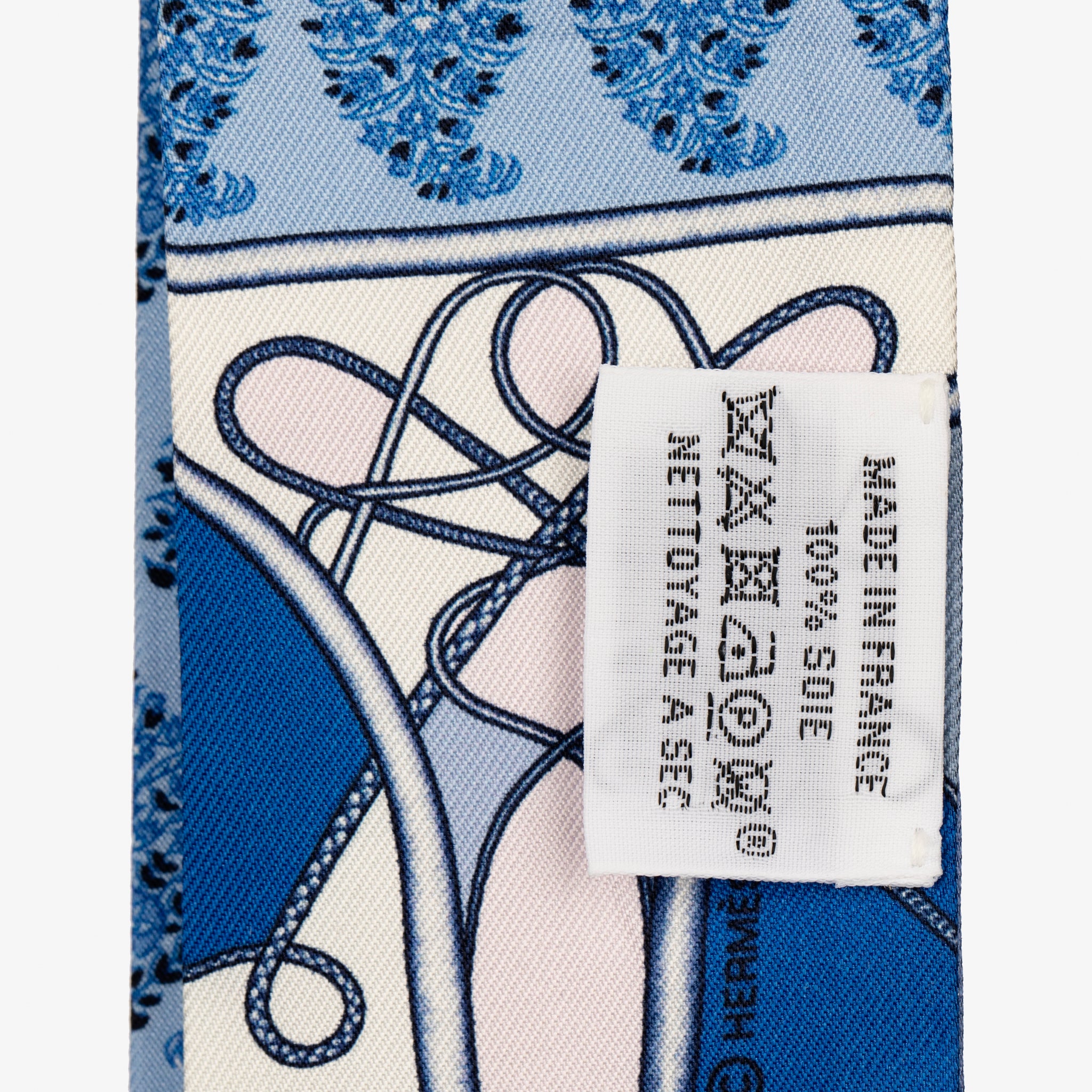 Hermès Silk Twilly Scarf – Blue Multicolour Abstract Equestrian Print