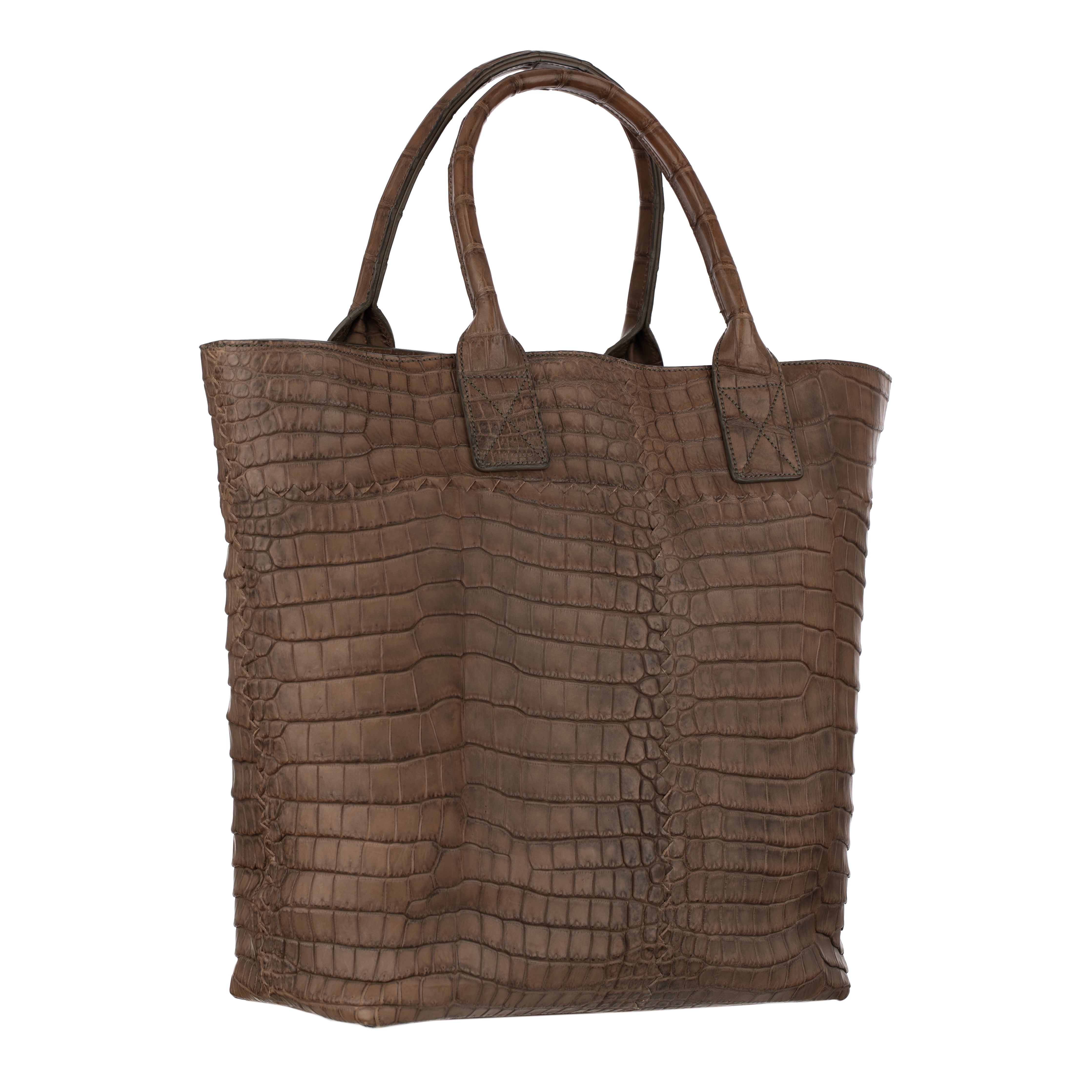 Bottega Veneta Matte Brown Crocodile Top Handle Tote Weekender