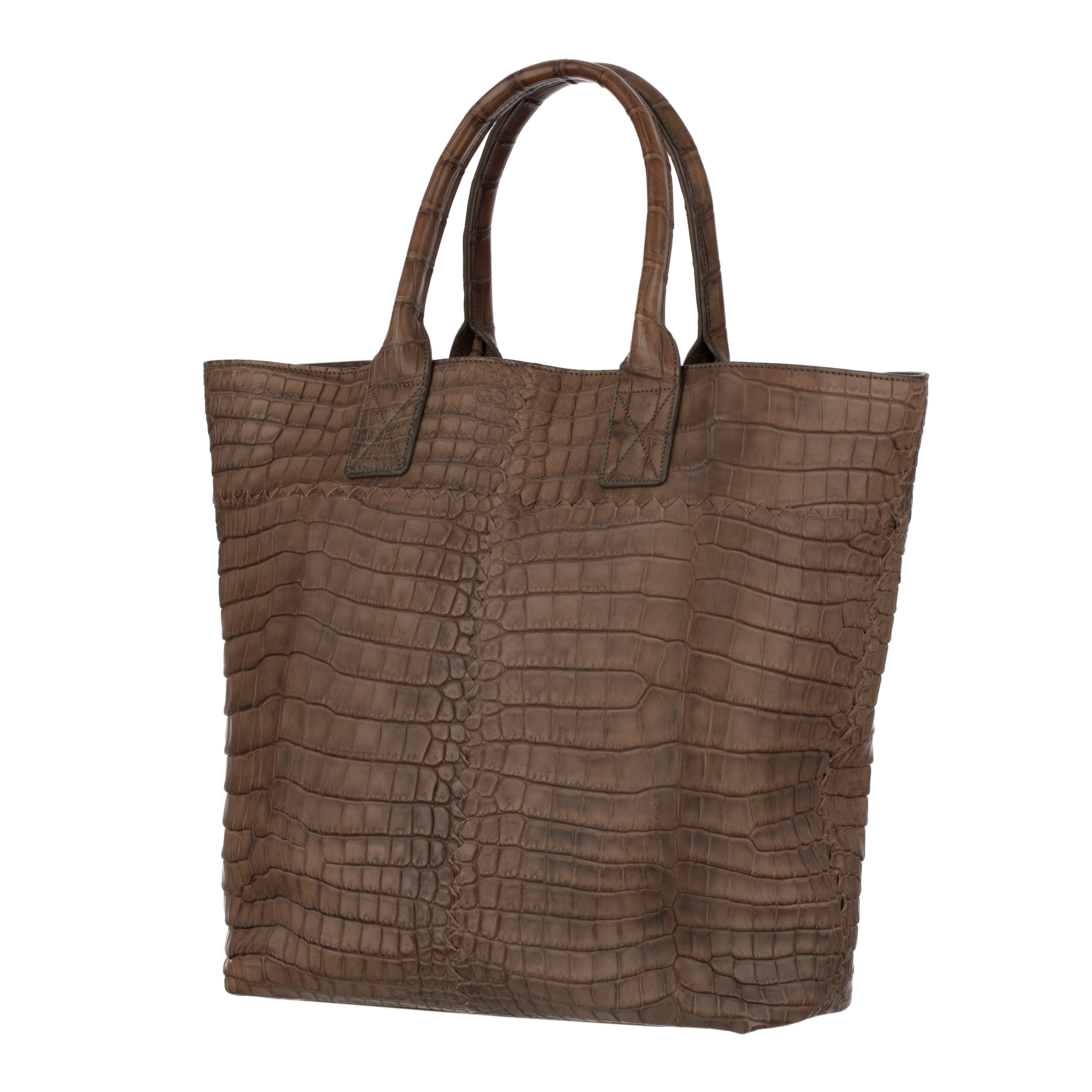 Bottega Veneta Matte Brown Crocodile Top Handle Tote Weekender