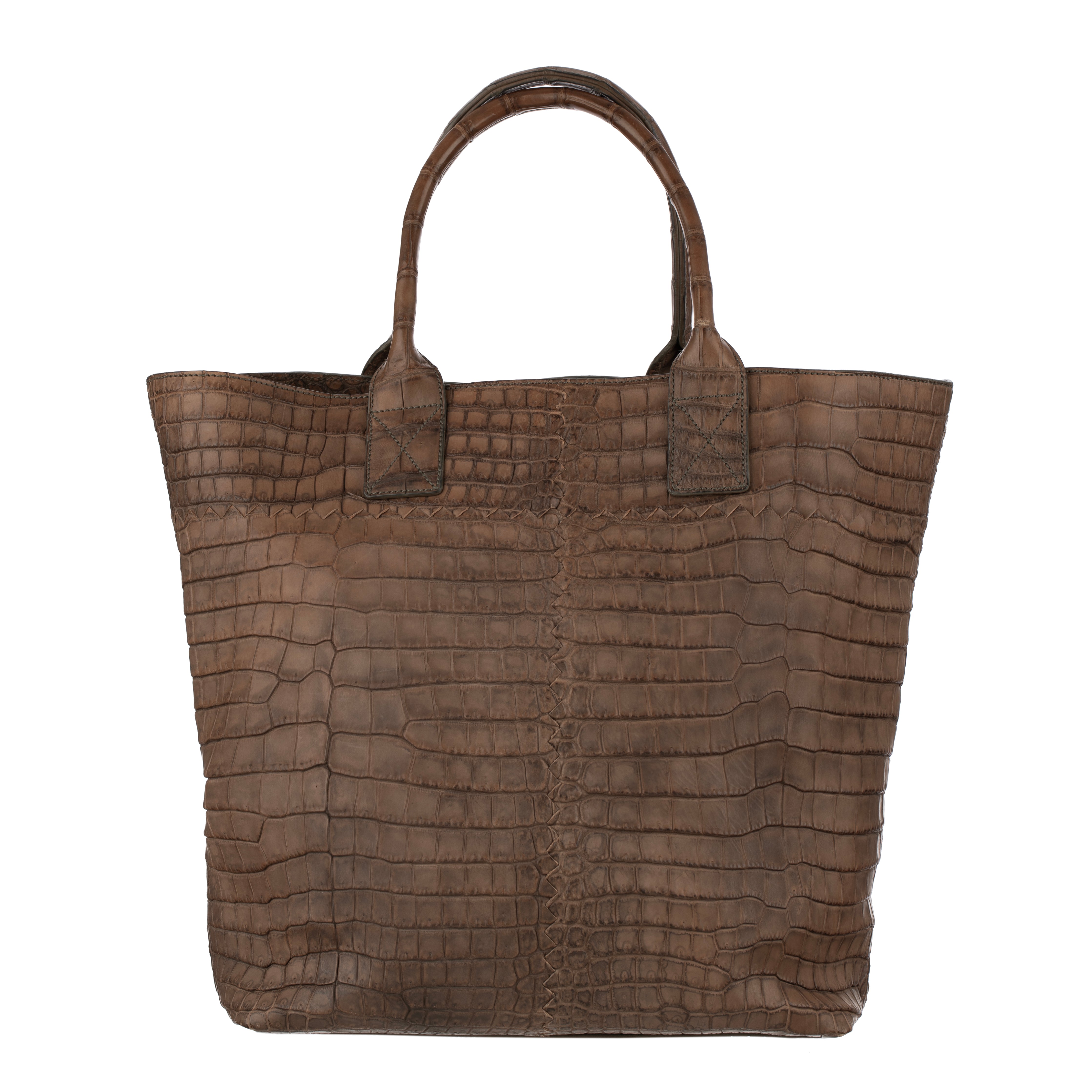 Bottega Veneta Matte Brown Crocodile Top Handle Tote Weekender