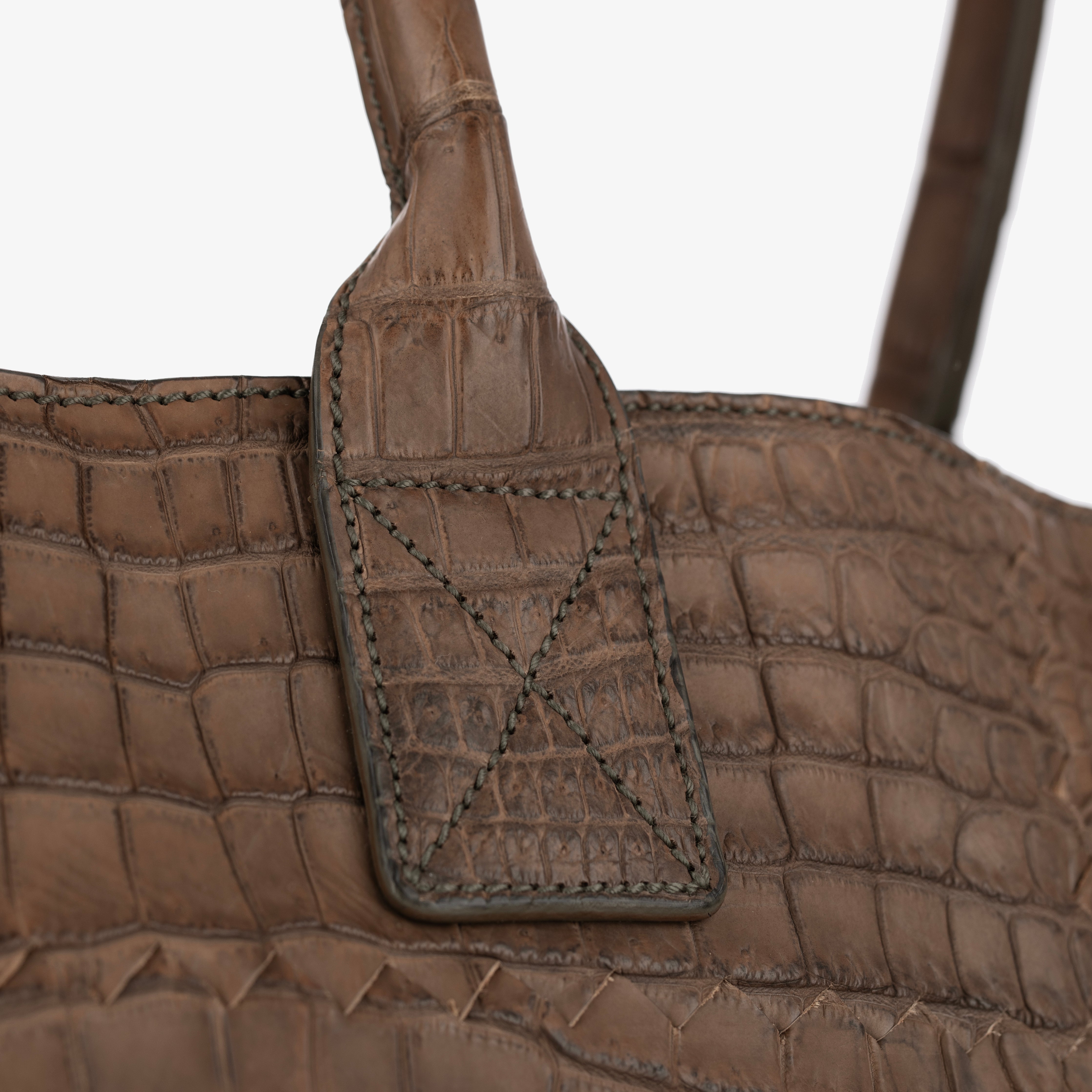 Bottega Veneta Matte Brown Crocodile Top Handle Tote Weekender
