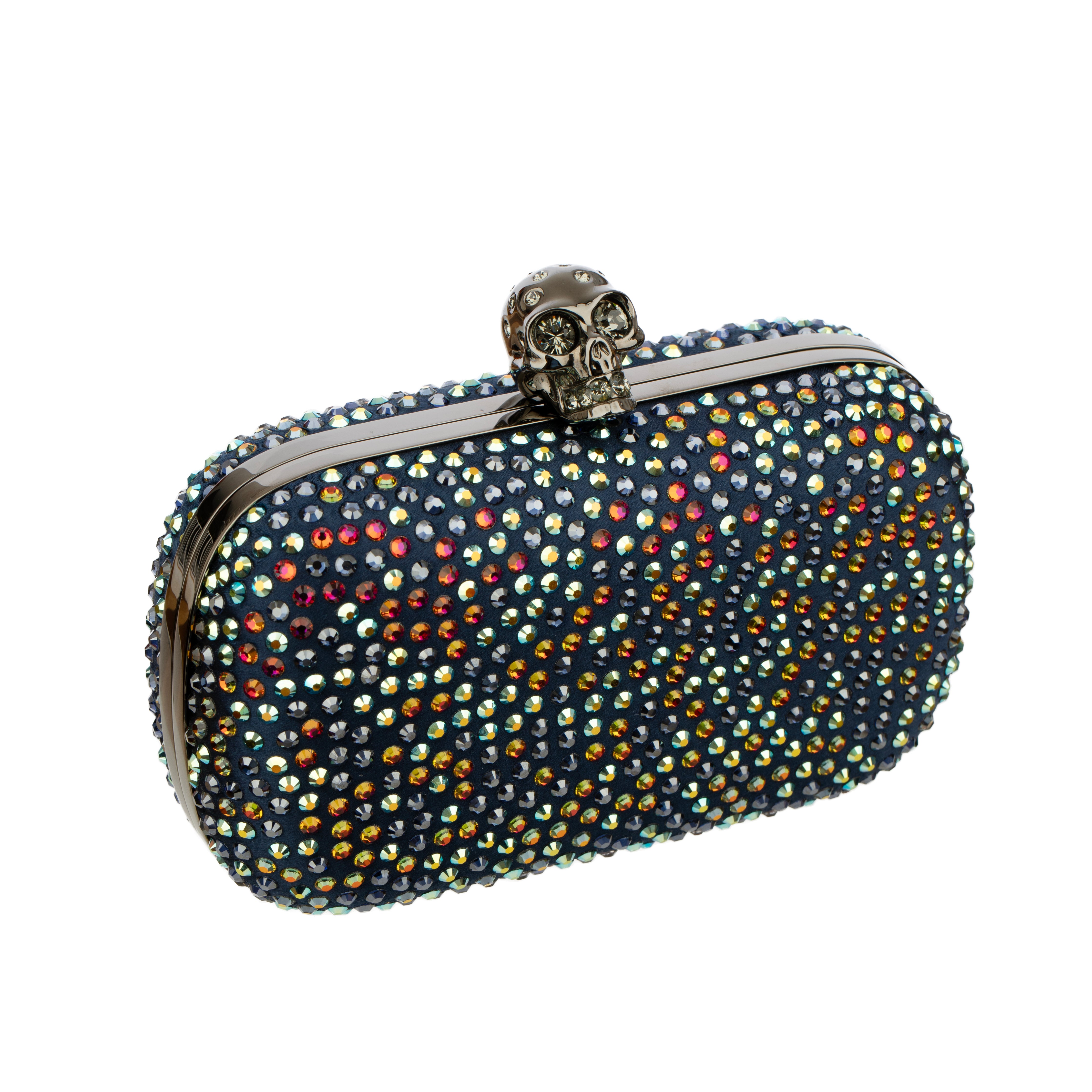 Alexander McQueen Satin and Multi Colour Crystal Skull Clutch Bag
