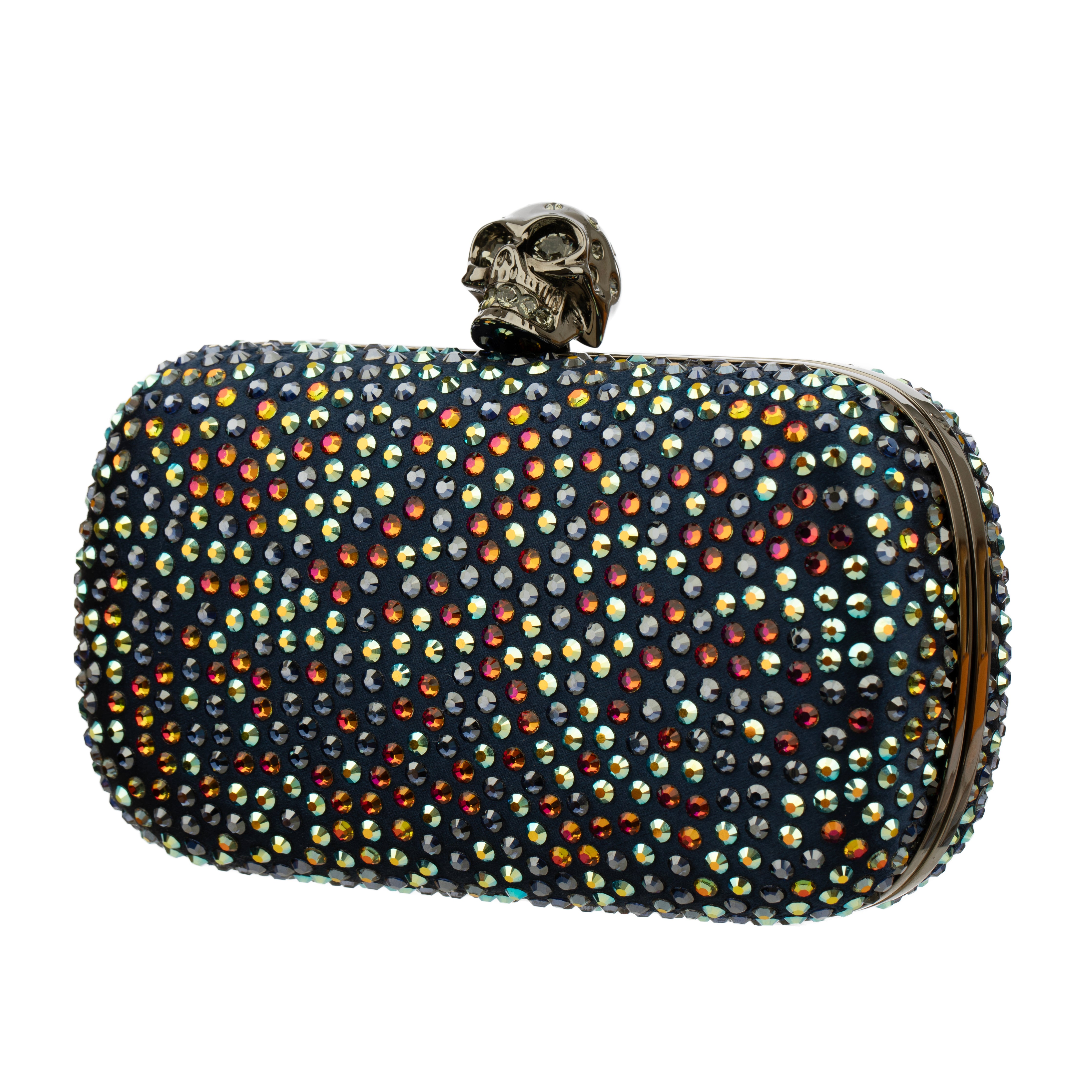 Alexander McQueen Satin and Multi Colour Crystal Skull Clutch Bag