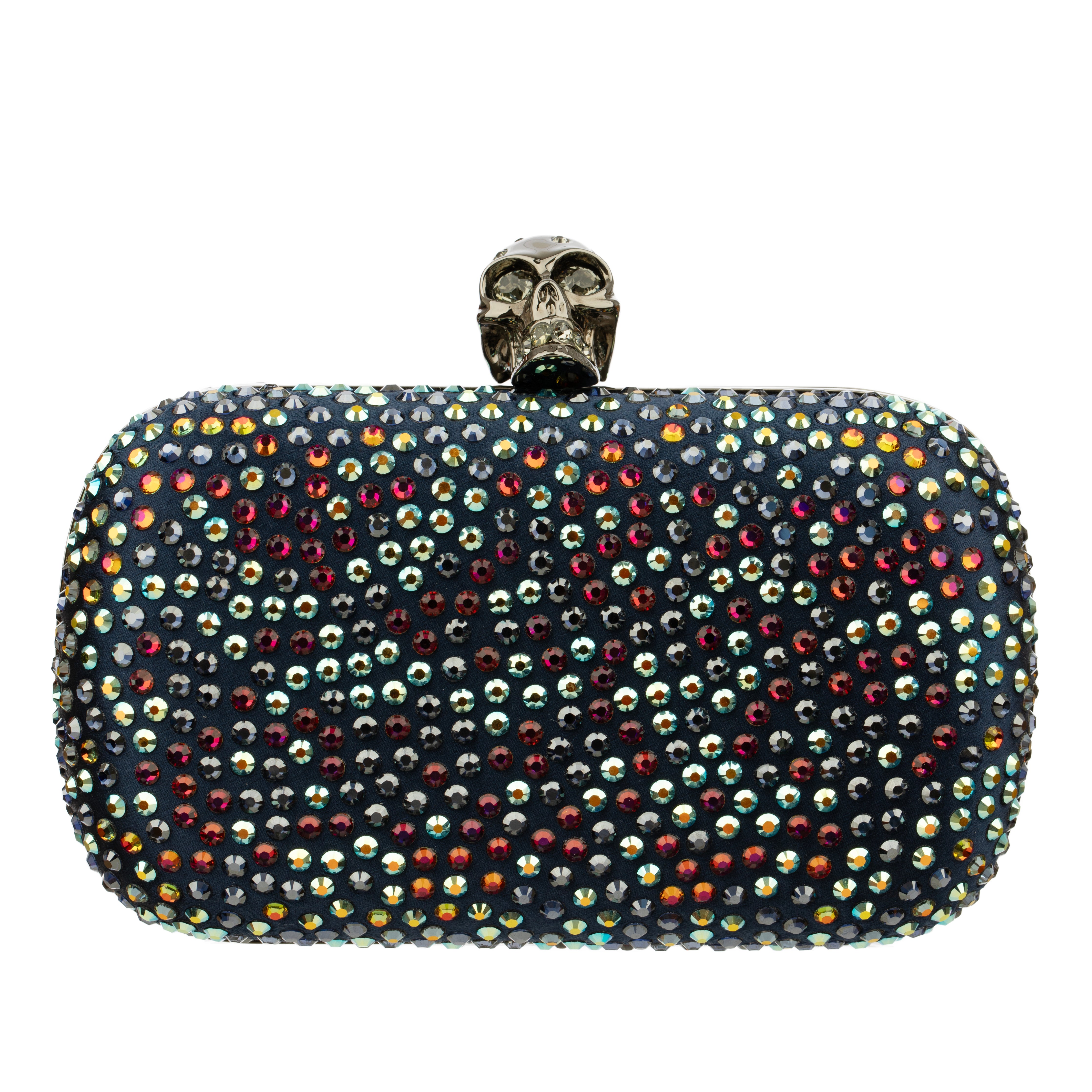 Alexander McQueen Satin and Multi Colour Crystal Skull Clutch Bag