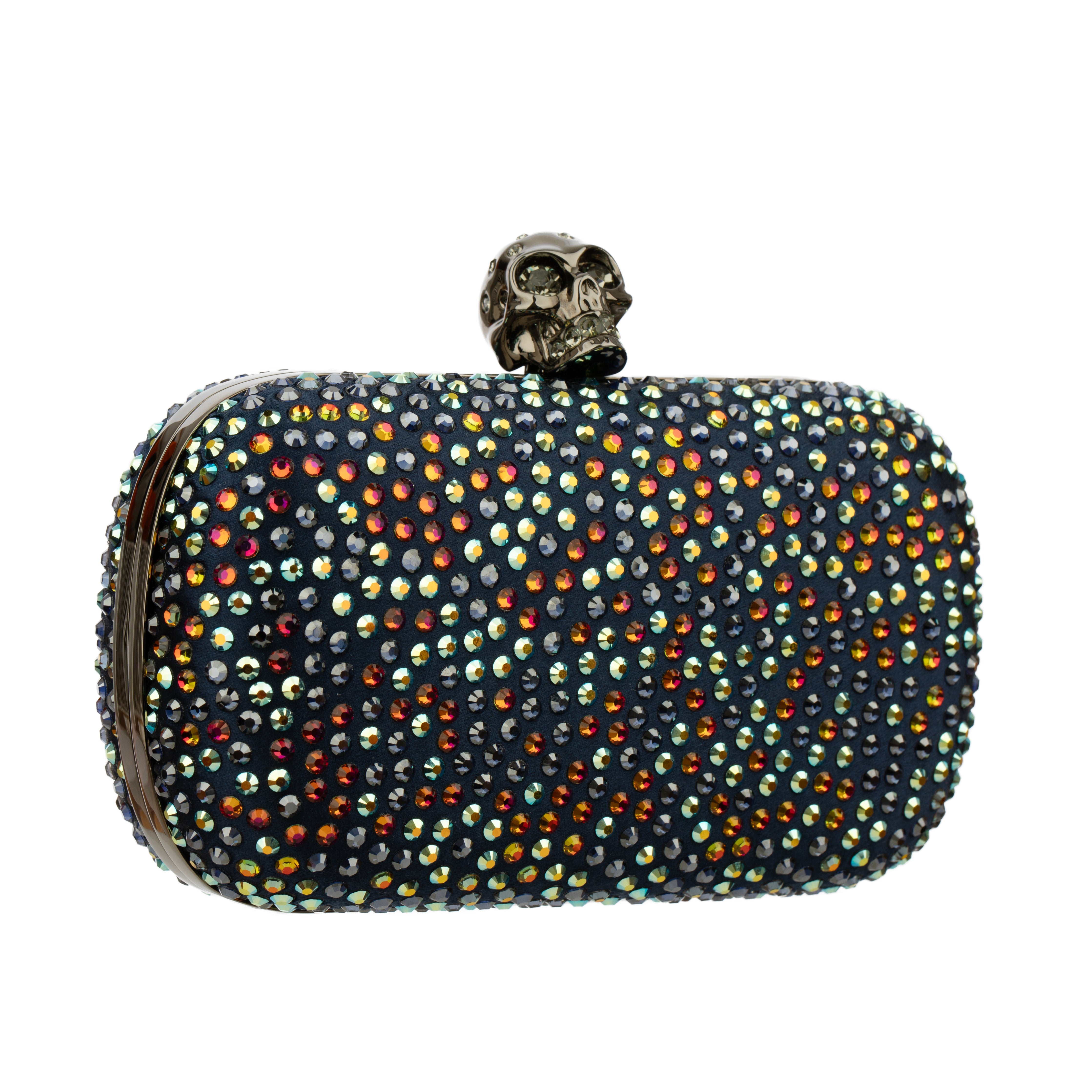 Alexander McQueen Satin and Multi Colour Crystal Skull Clutch Bag