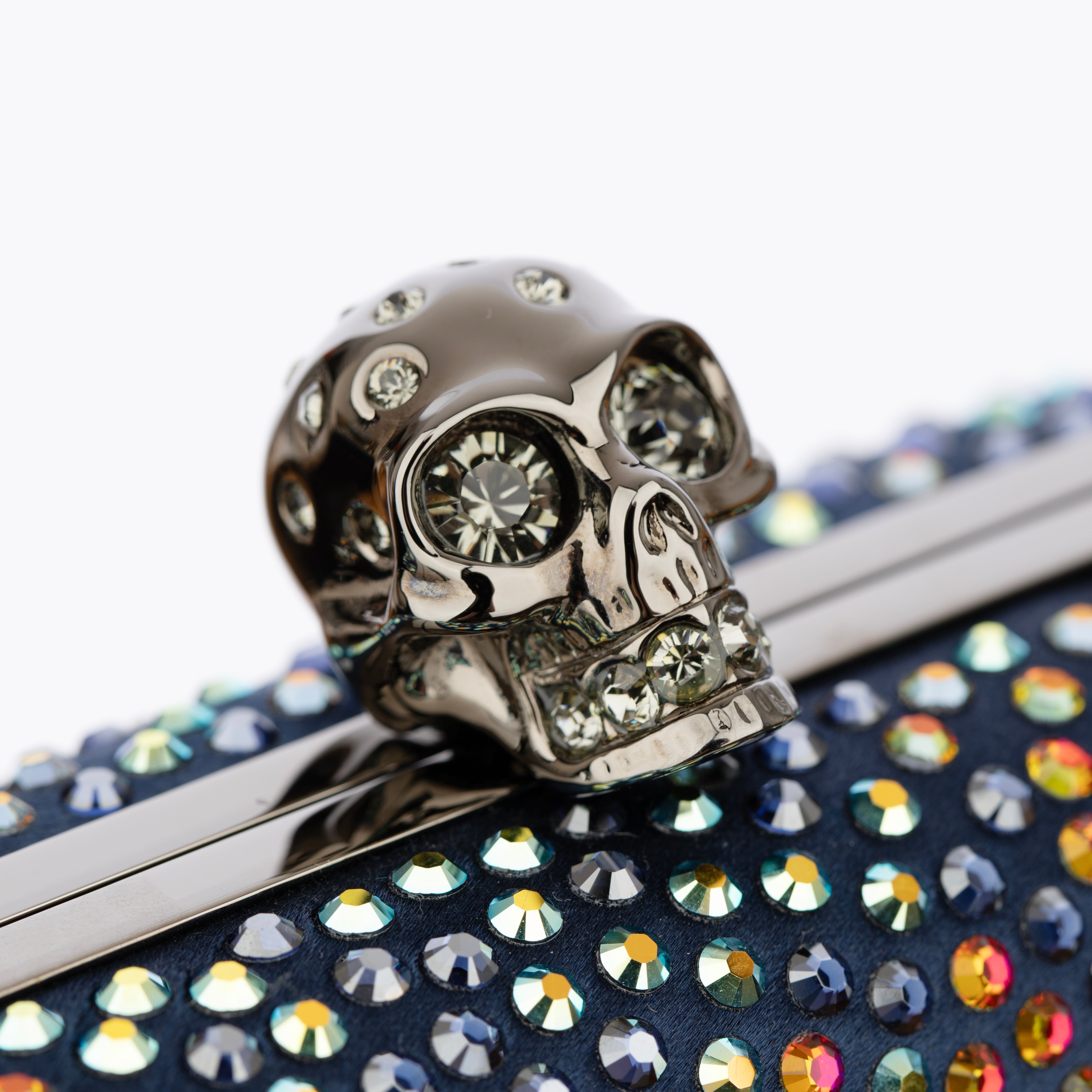 Alexander McQueen Satin and Multi Colour Crystal Skull Clutch Bag