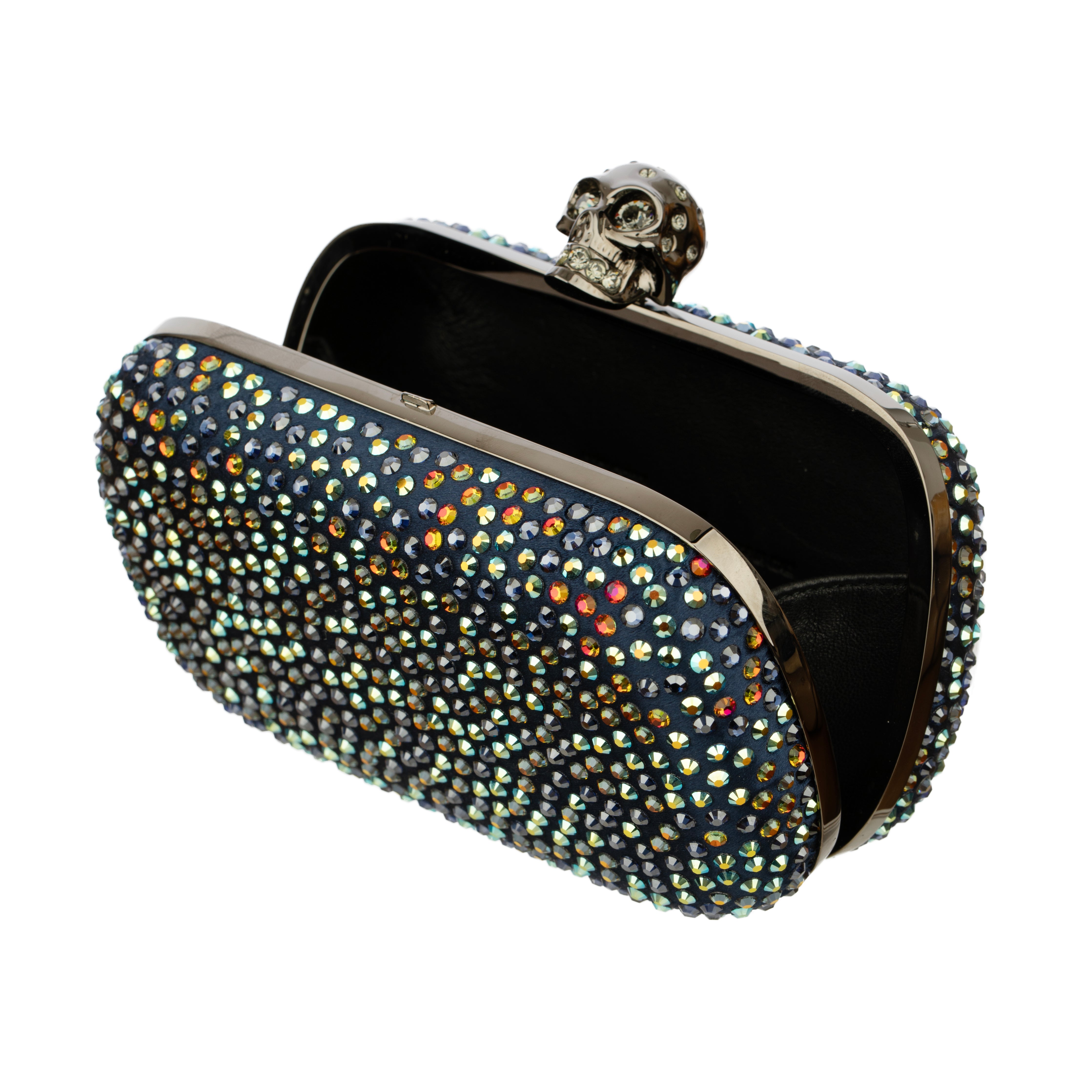 Alexander McQueen Satin and Multi Colour Crystal Skull Clutch Bag