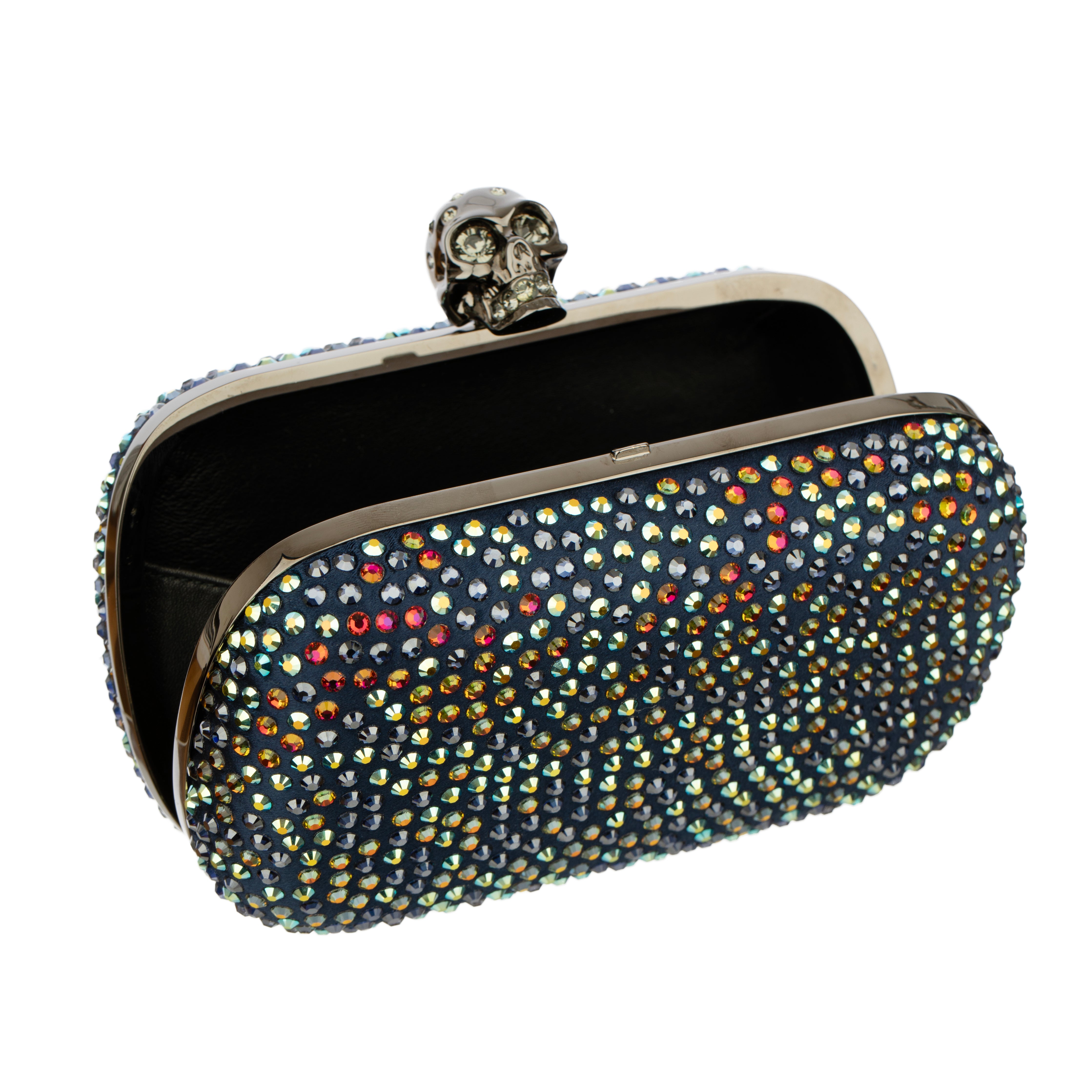 Alexander McQueen Satin and Multi Colour Crystal Skull Clutch Bag