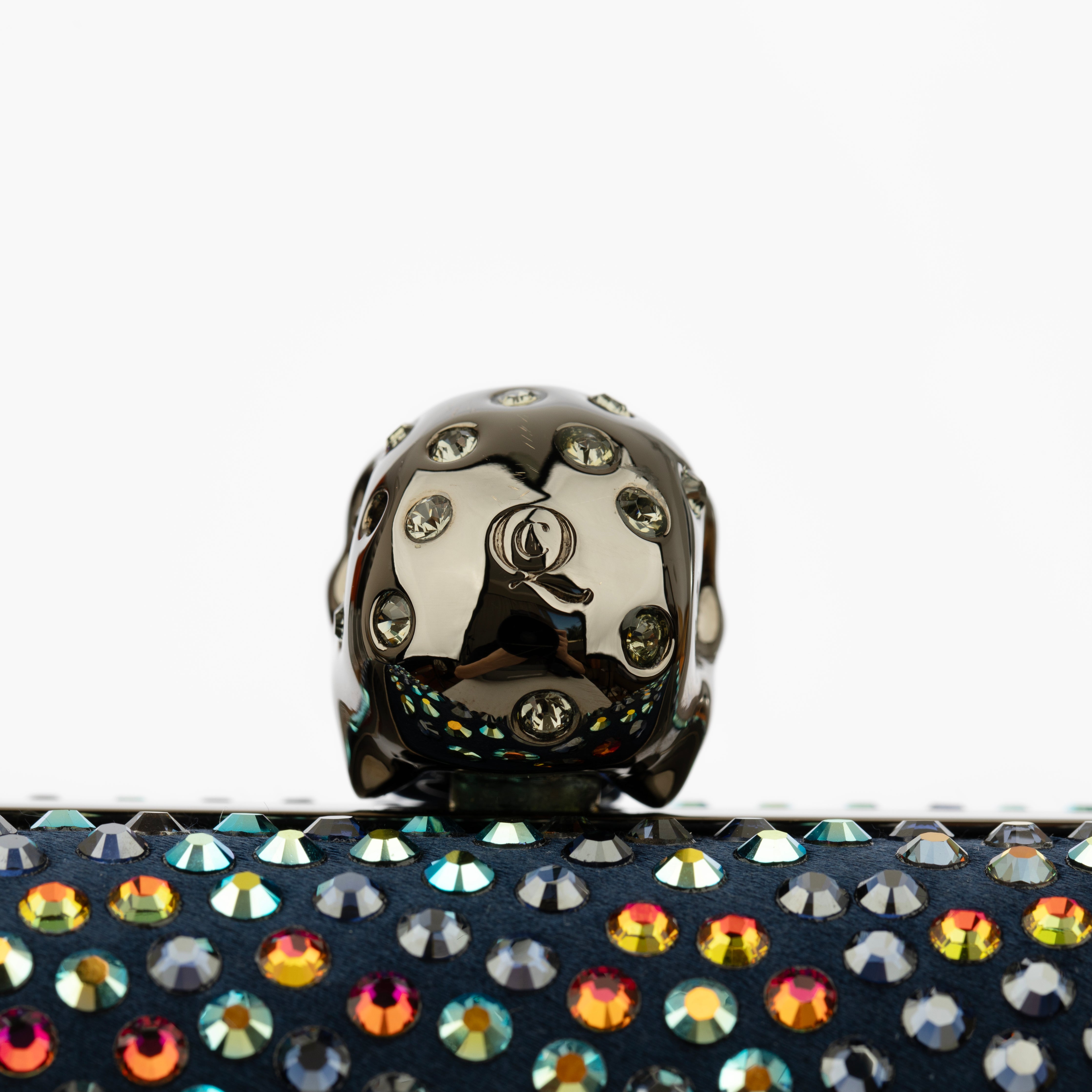 Alexander McQueen Satin and Multi Colour Crystal Skull Clutch Bag