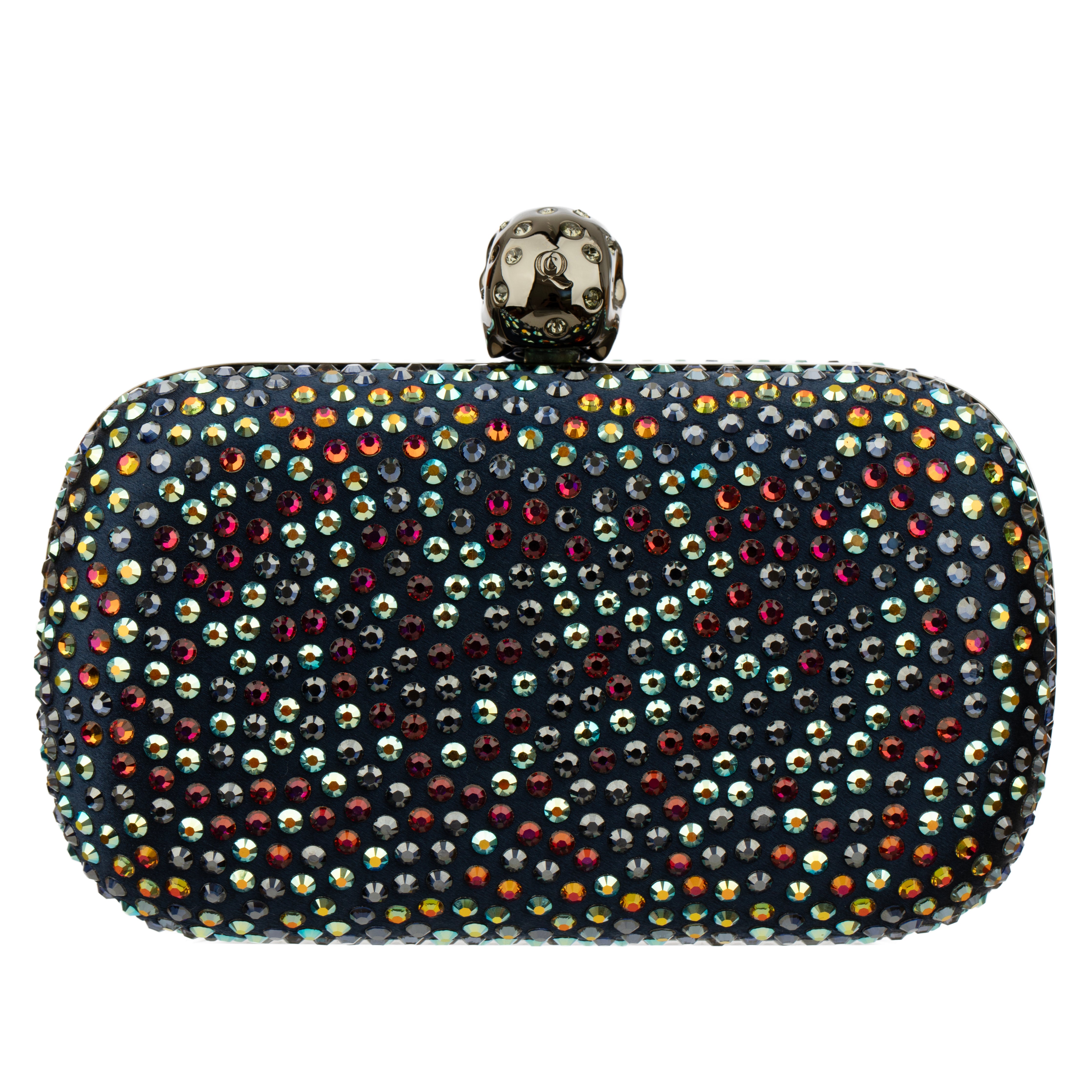 Alexander McQueen Satin and Multi Colour Crystal Skull Clutch Bag