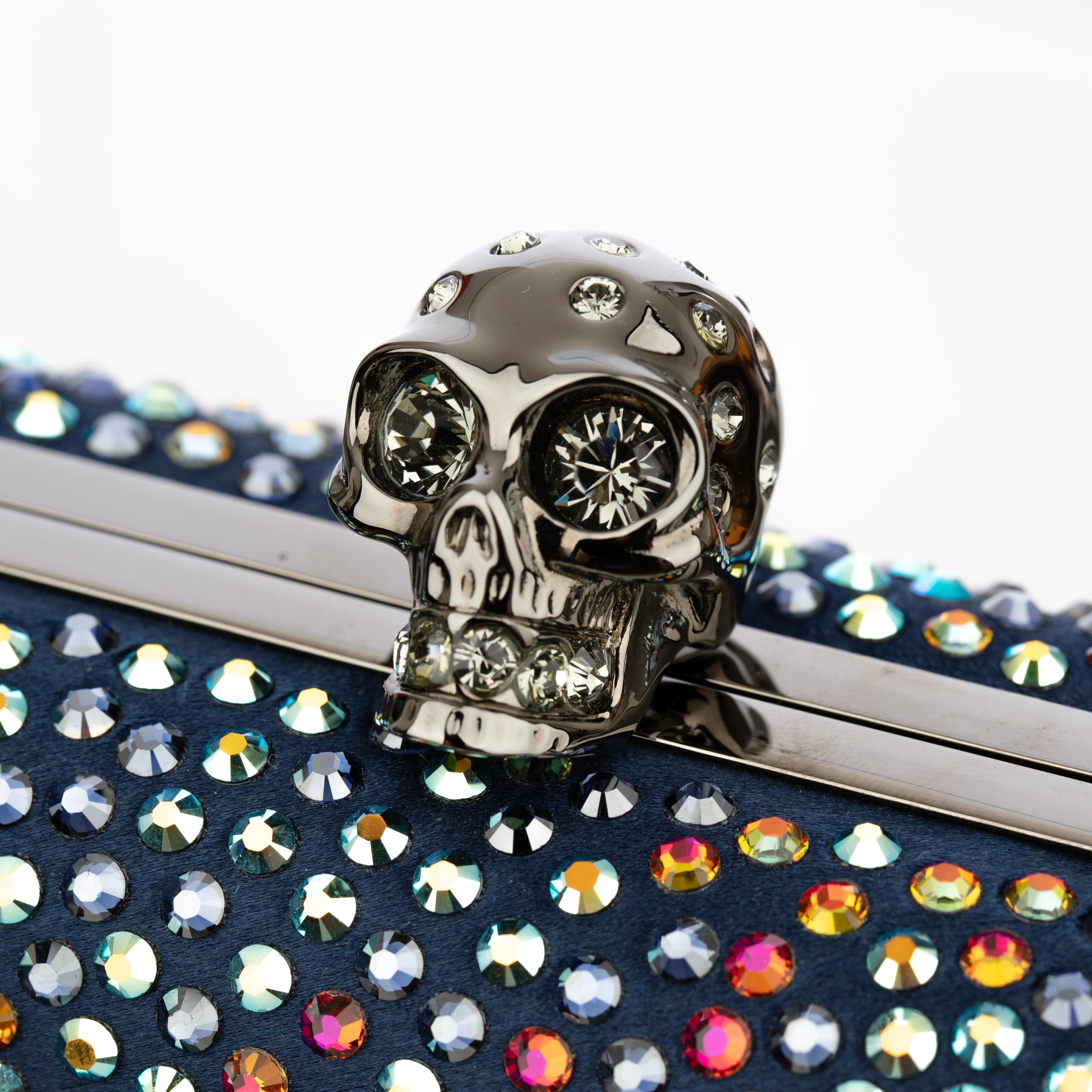 Alexander McQueen Satin and Multi Colour Crystal Skull Clutch Bag