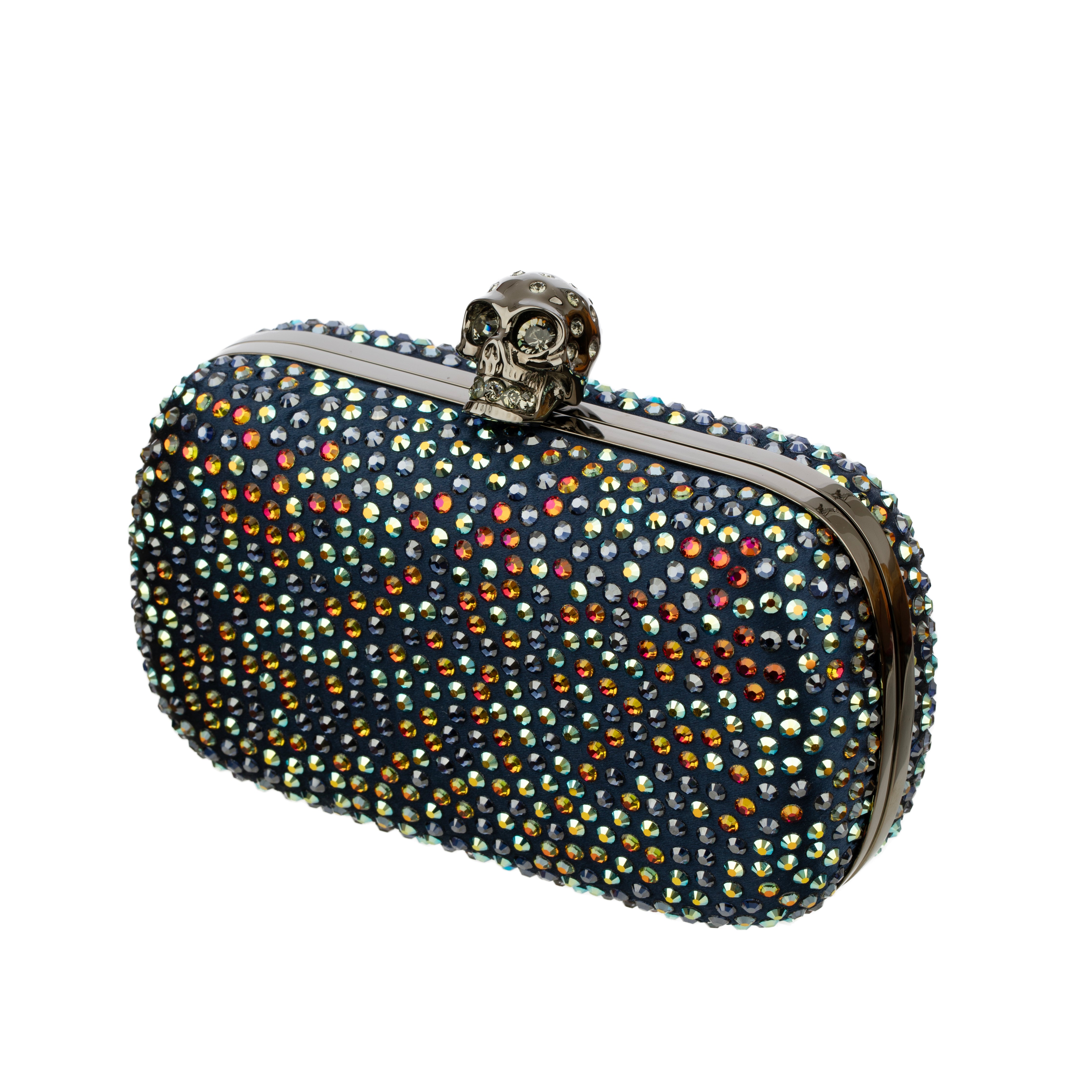 Alexander McQueen Satin and Multi Colour Crystal Skull Clutch Bag