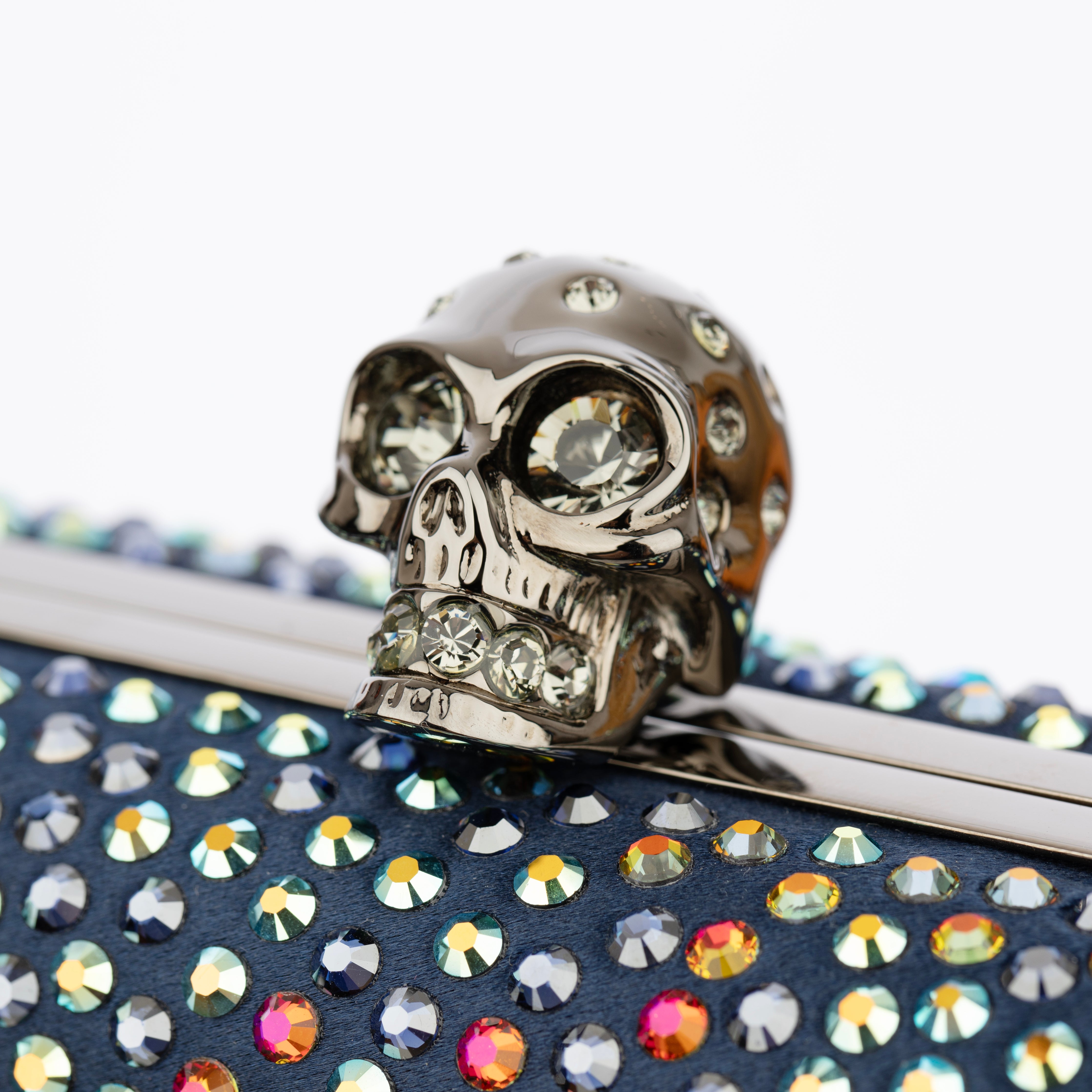 Alexander McQueen Satin and Multi Colour Crystal Skull Clutch Bag