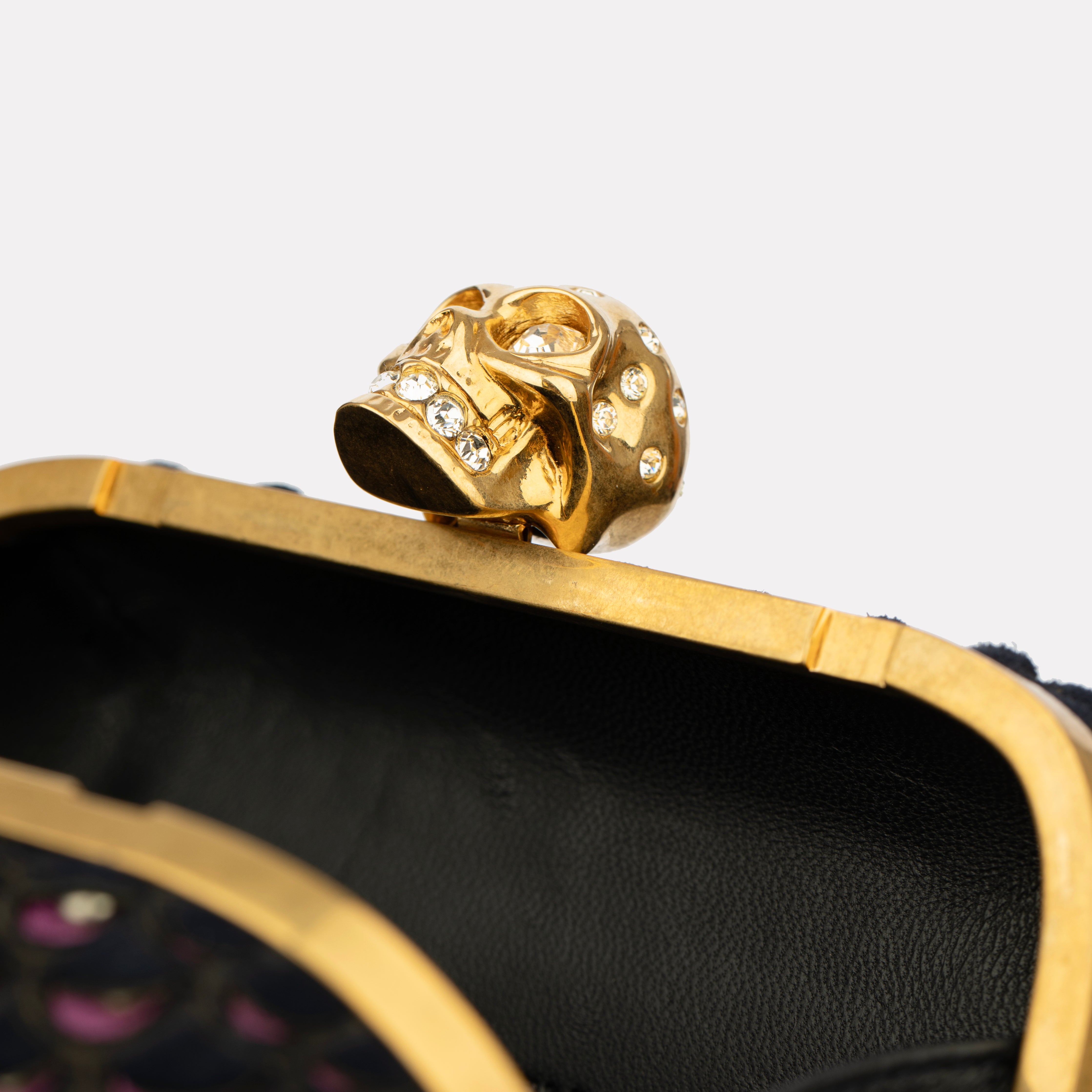 Alexander McQueen Navy Blue Textured Suede Studded Skull Clutch