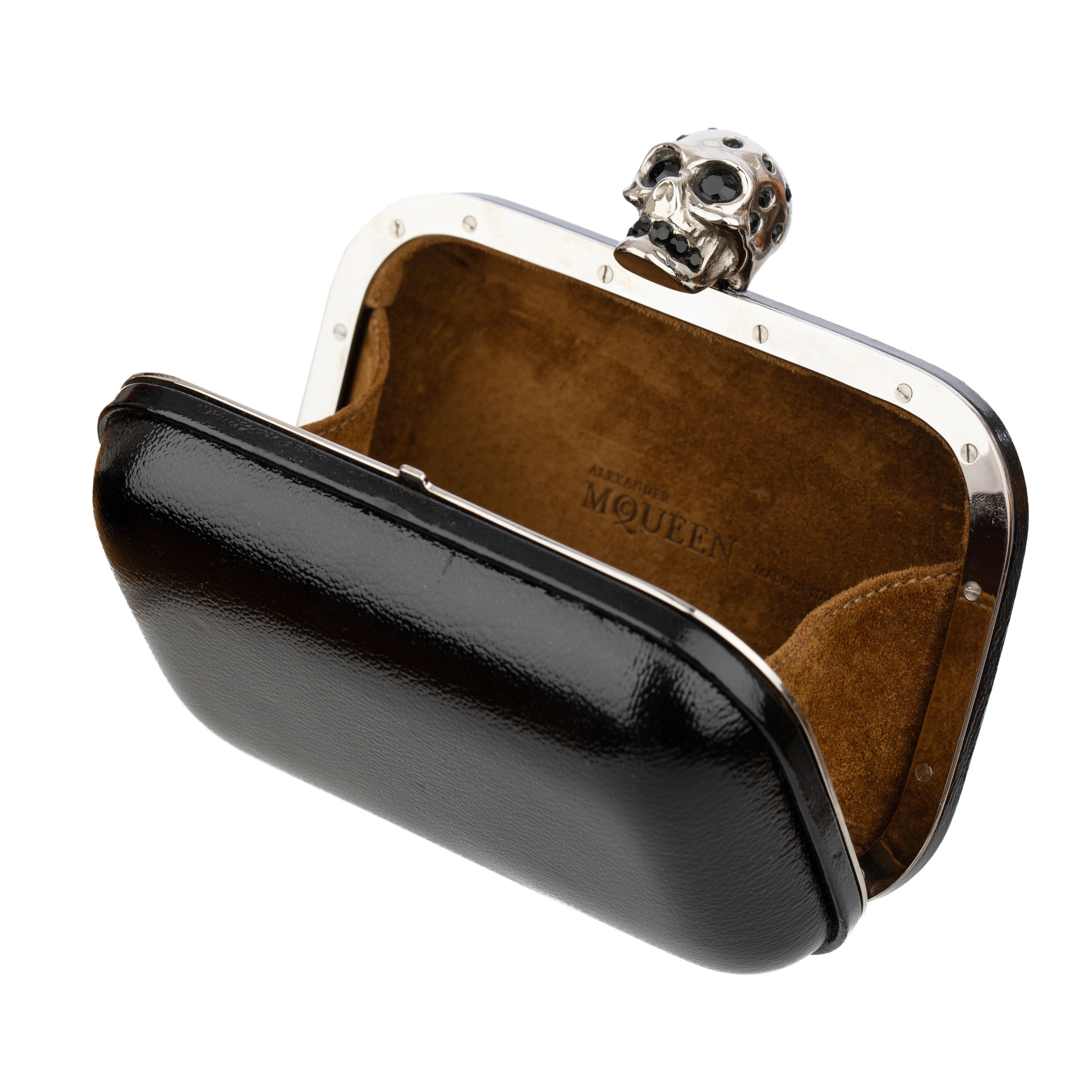 Alexander McQueen Black Gloss Leather Skull Clutch