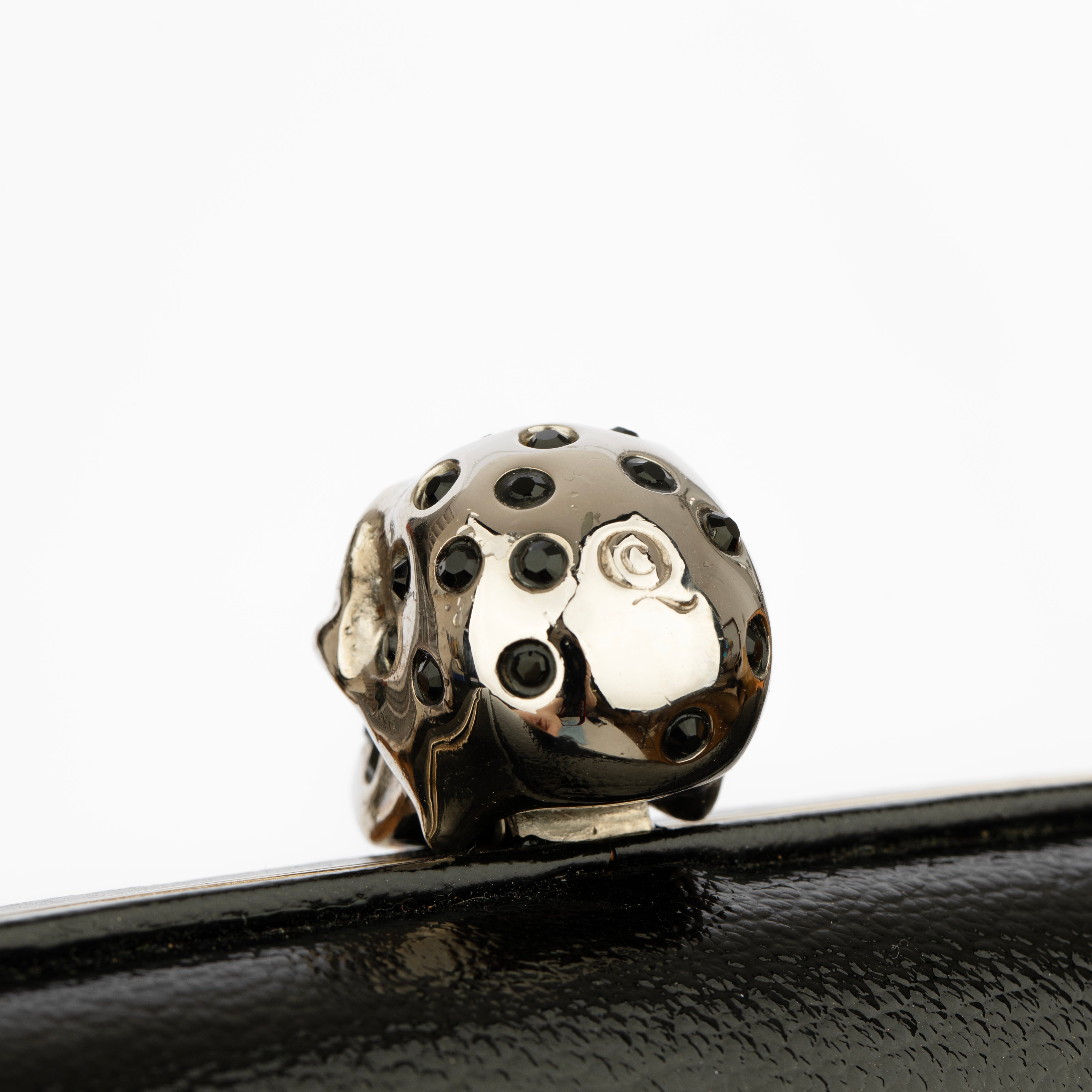 Alexander McQueen Black Gloss Leather Skull Clutch