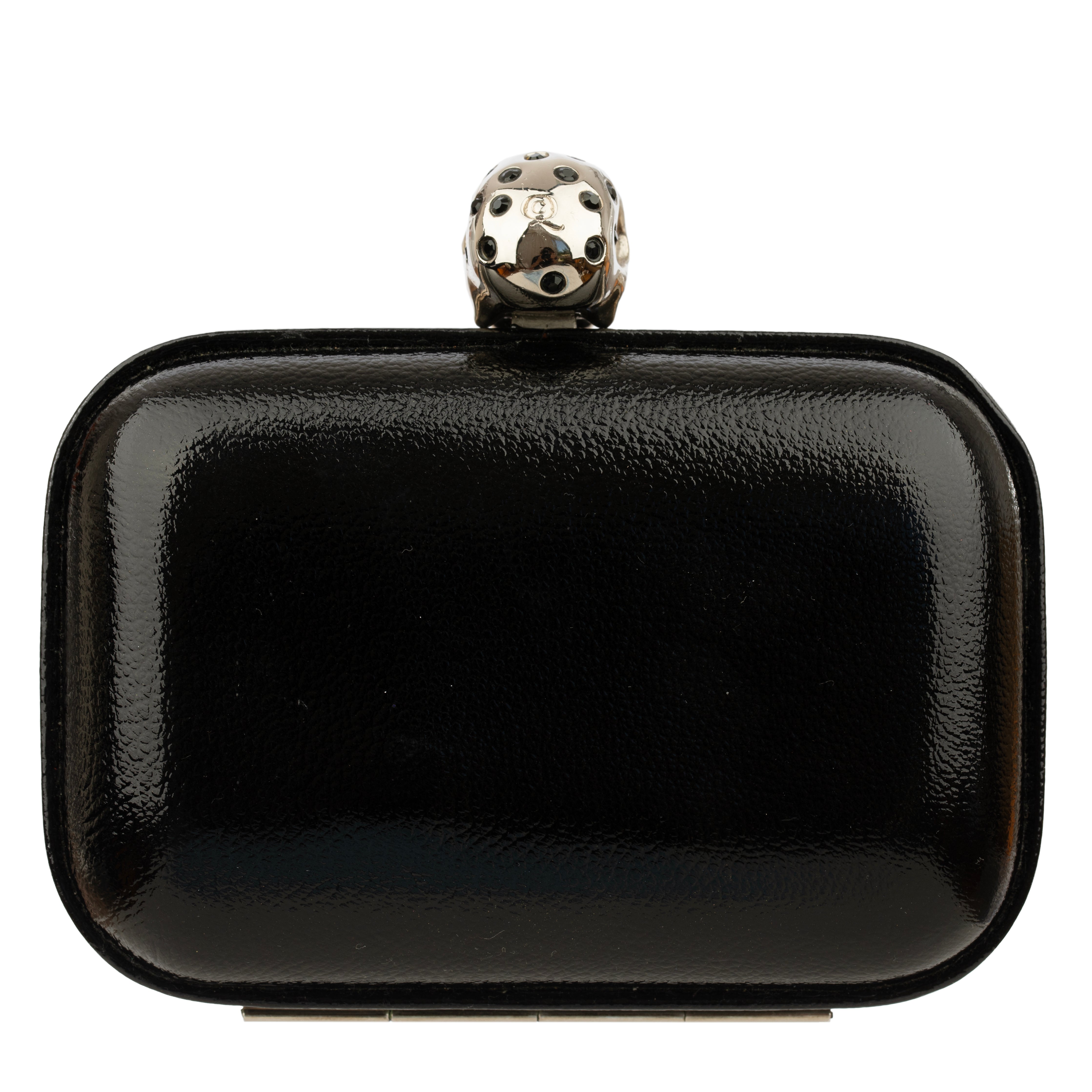 Alexander McQueen Black Gloss Leather Skull Clutch