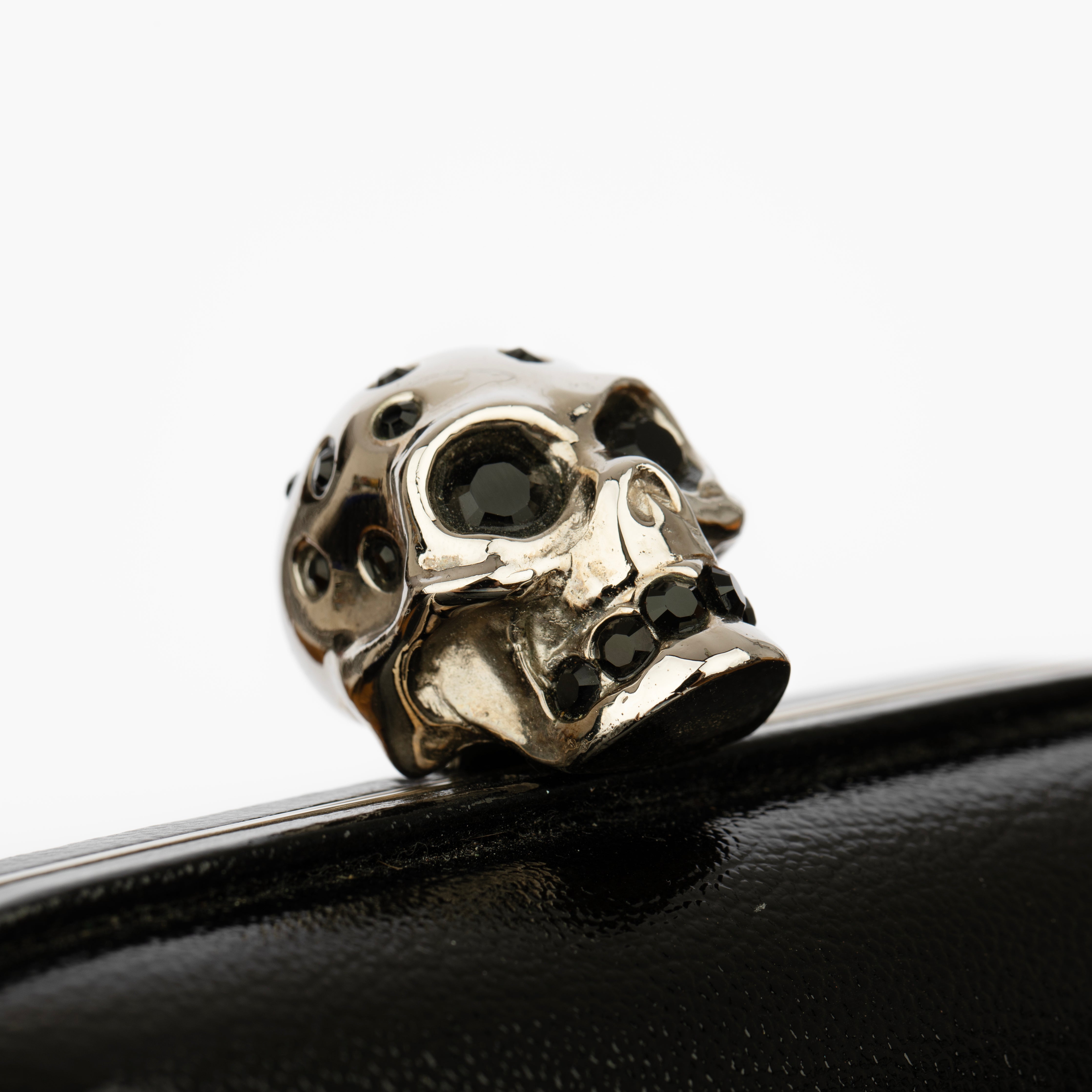 Alexander McQueen Black Gloss Leather Skull Clutch