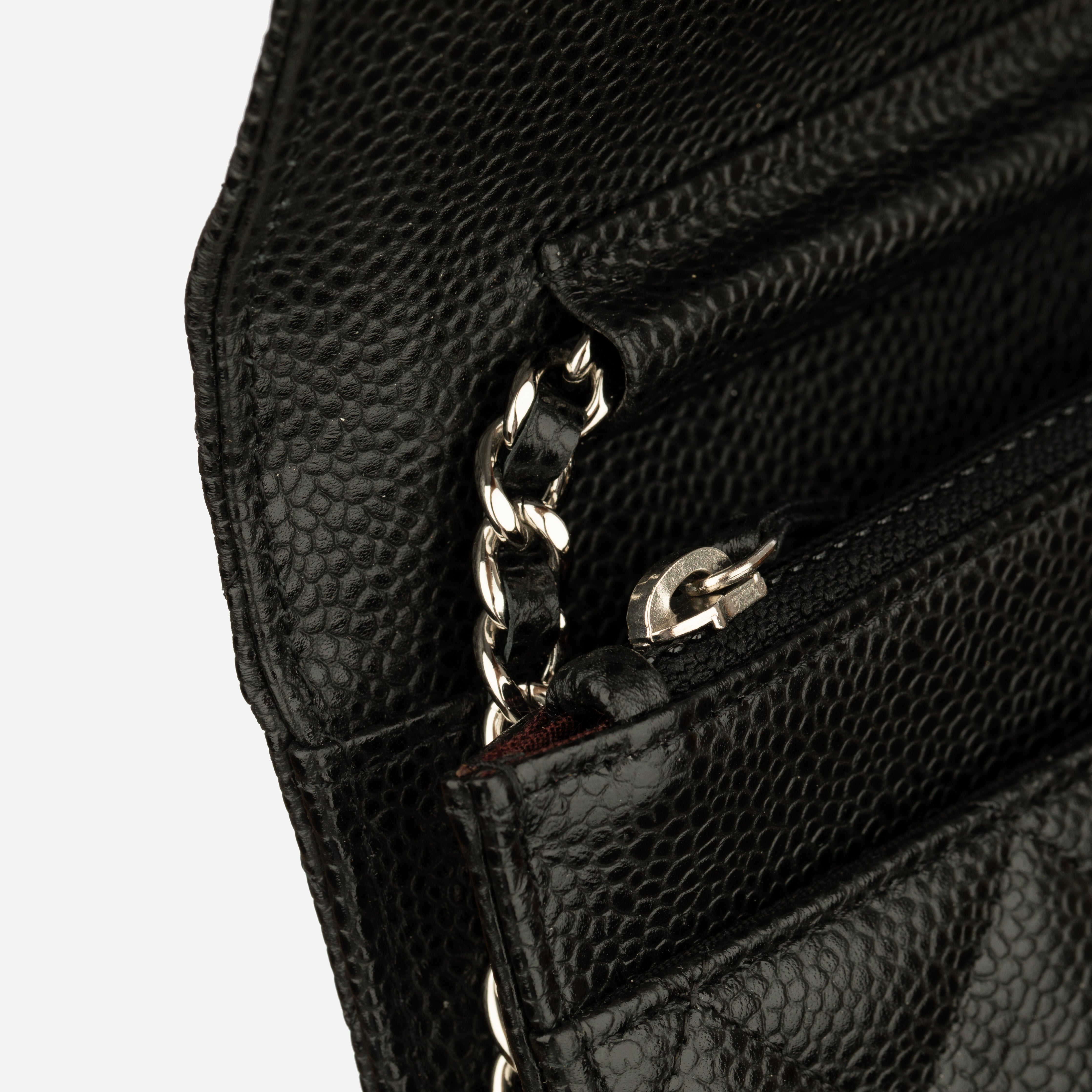 Chanel Wallet On Chain Black Caviar Leather Silver Tone Hardware
