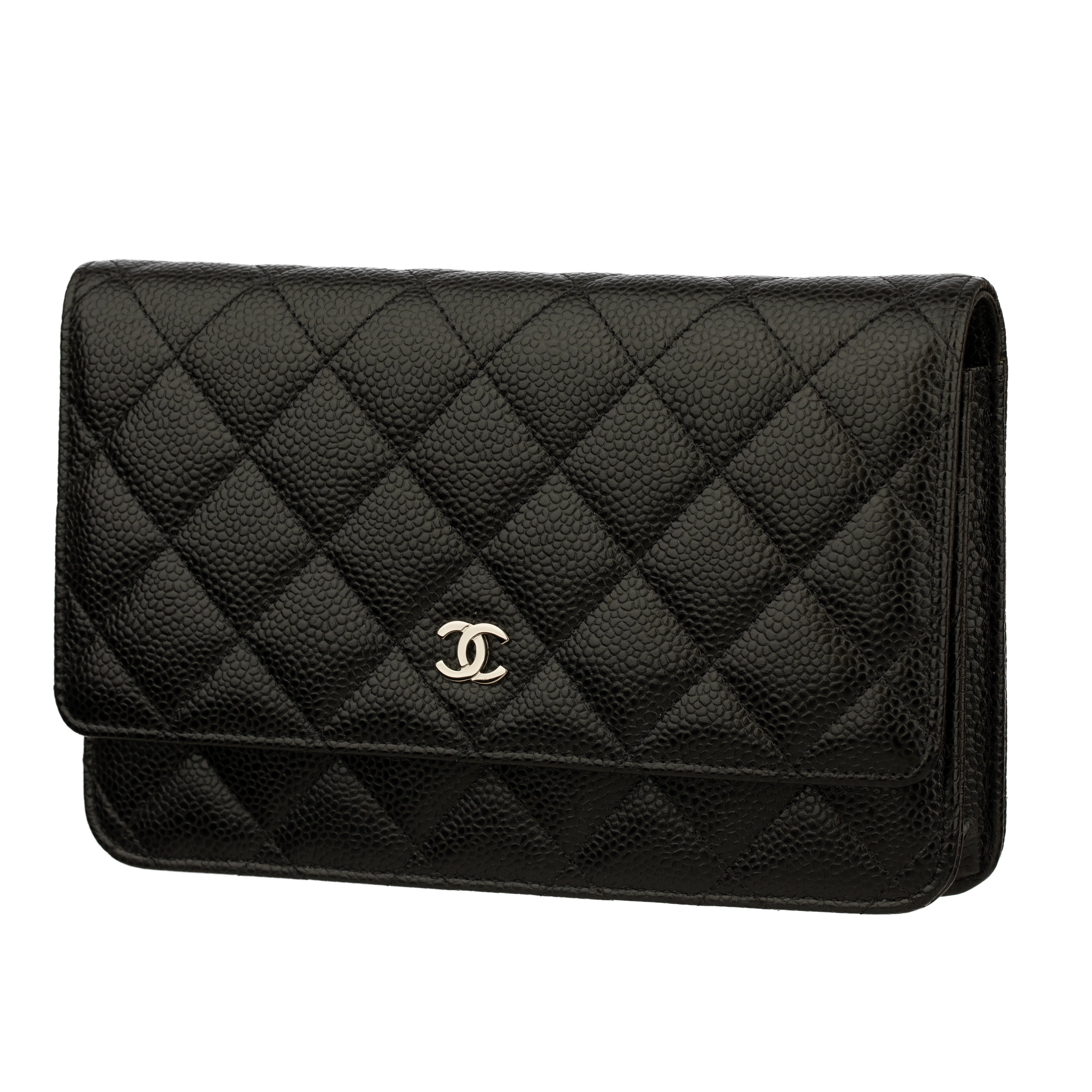 Chanel Wallet On Chain Black Caviar Leather Silver Tone Hardware