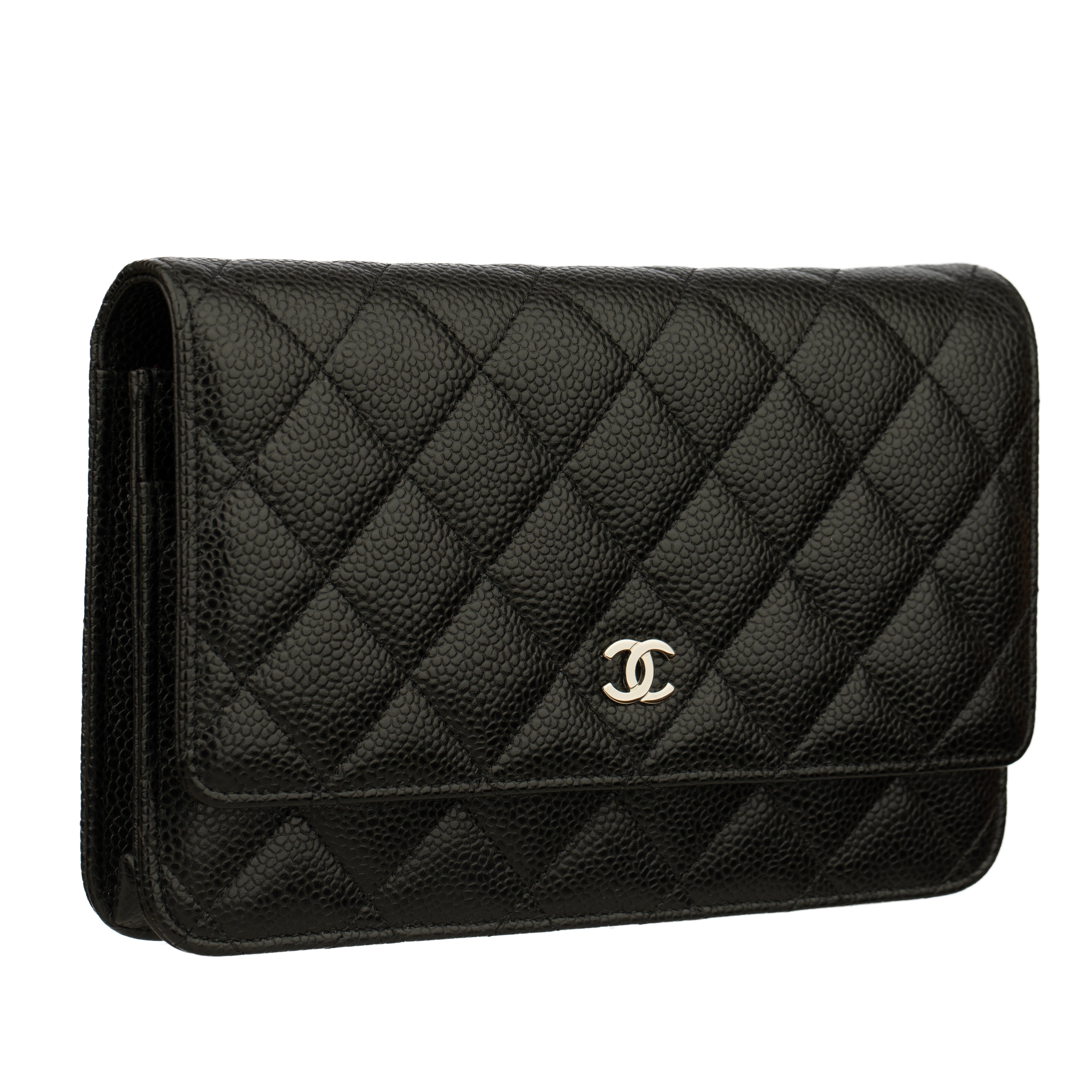 Chanel Wallet On Chain Black Caviar Leather Silver Tone Hardware