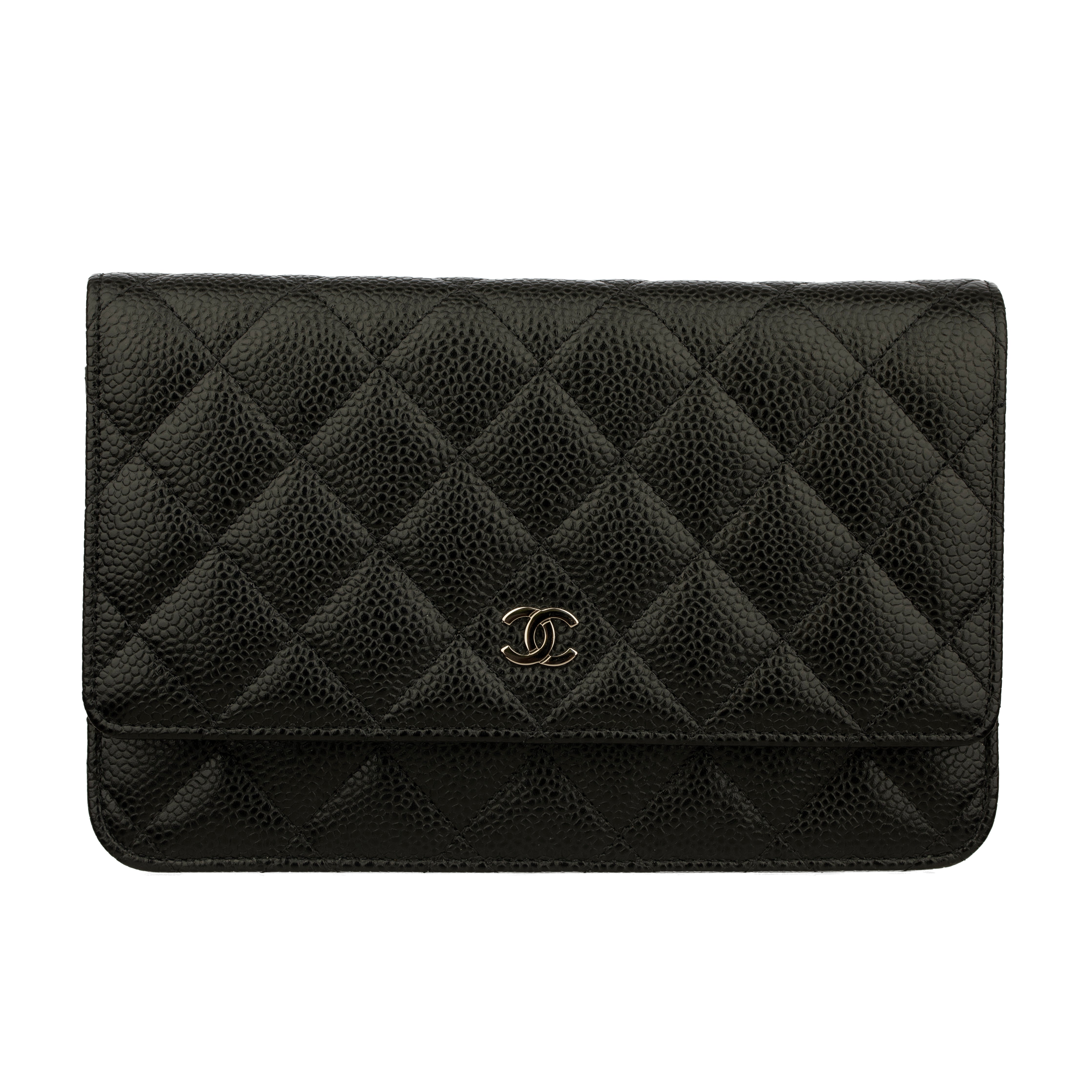 Chanel Wallet On Chain Black Caviar Leather Silver Tone Hardware