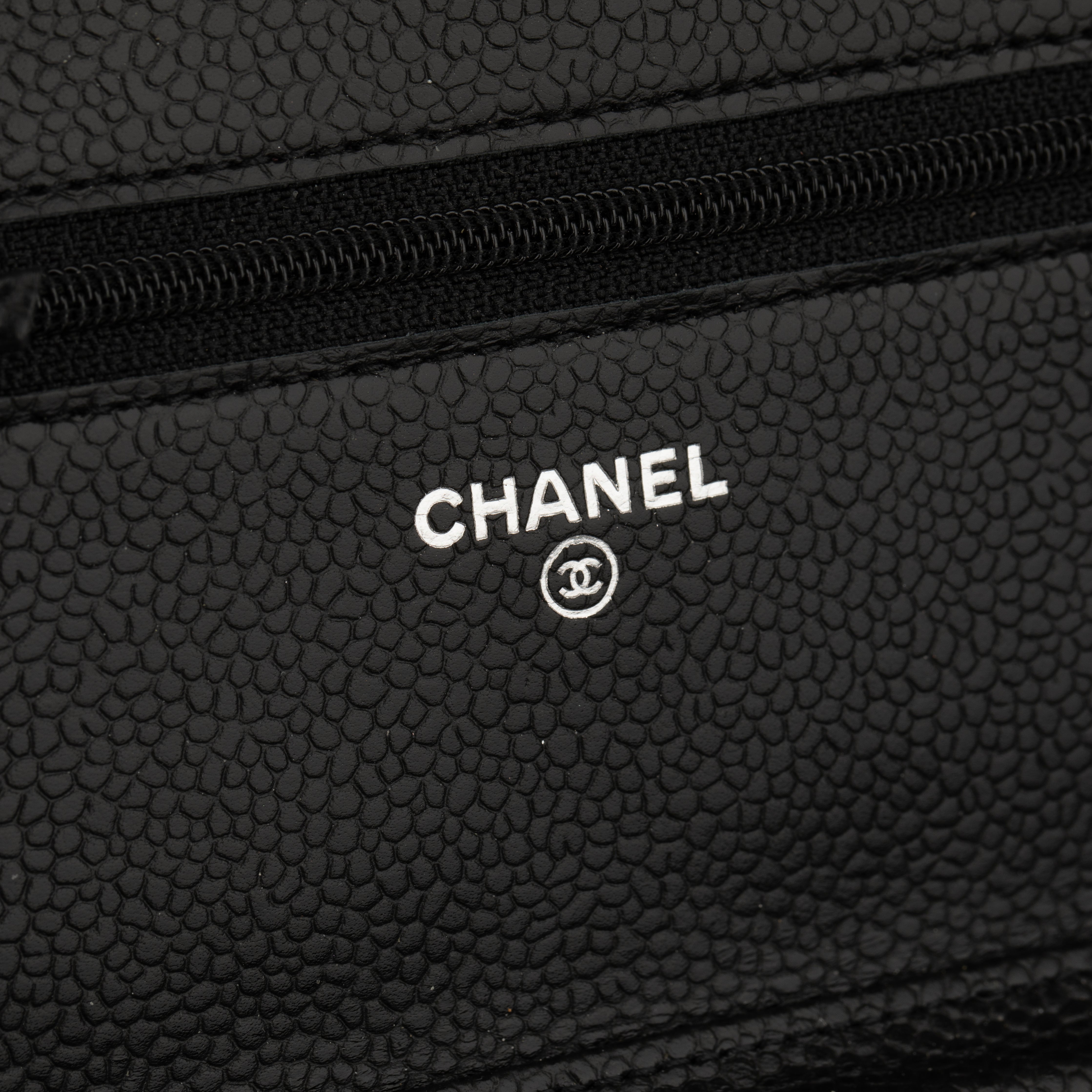 Chanel Wallet On Chain Black Caviar Leather Silver Tone Hardware