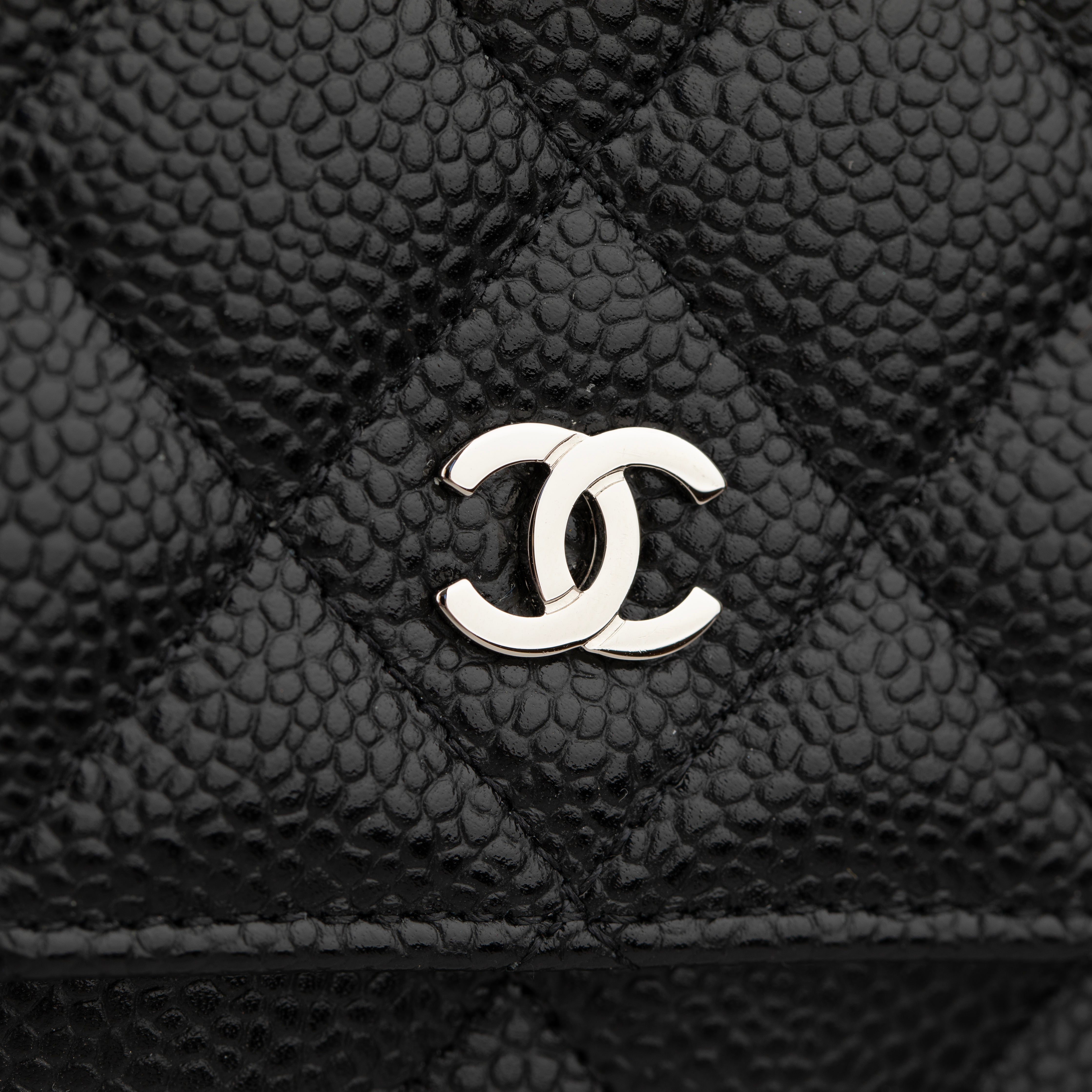Chanel Wallet On Chain Black Caviar Leather Silver Tone Hardware