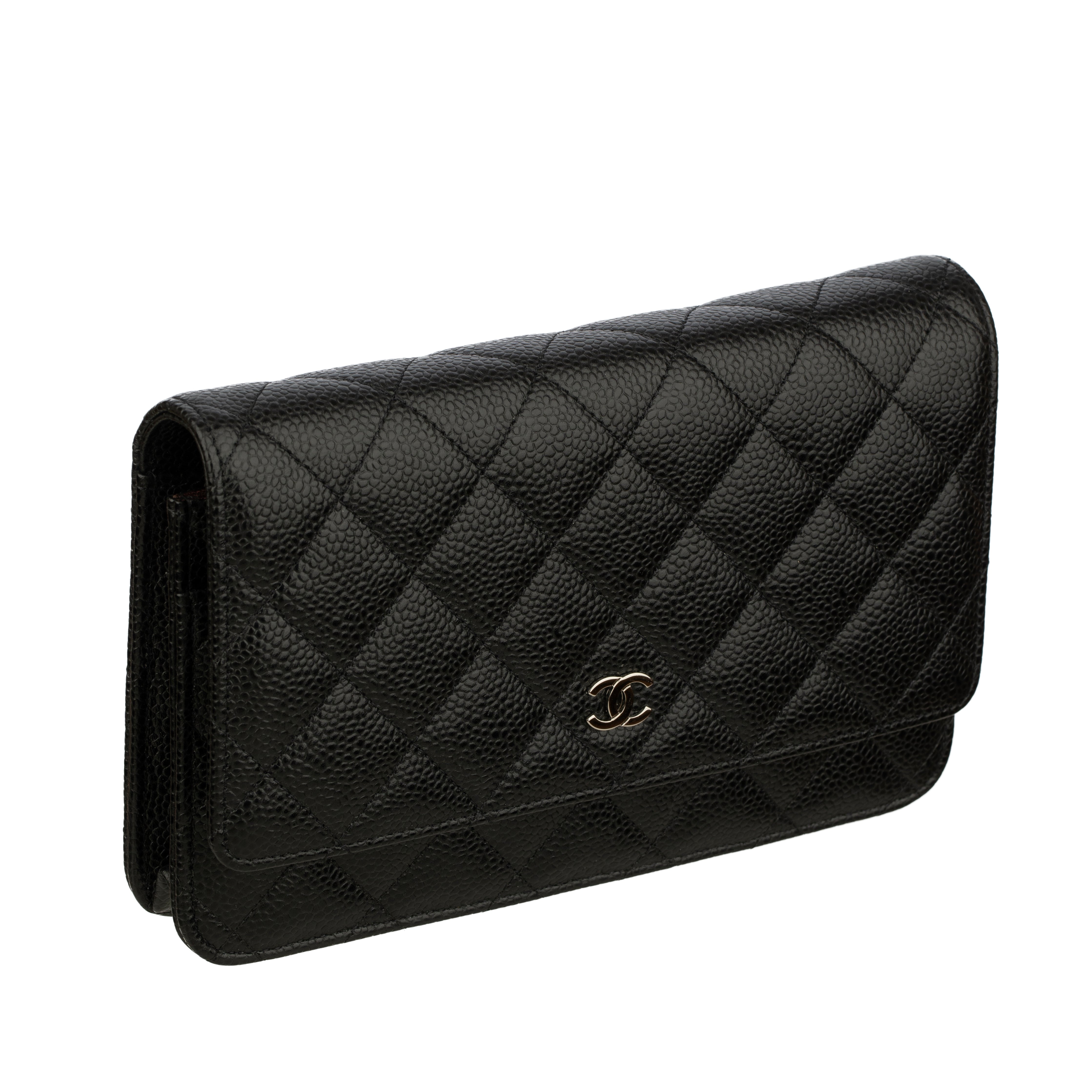 Chanel Wallet On Chain Black Caviar Leather Silver Tone Hardware