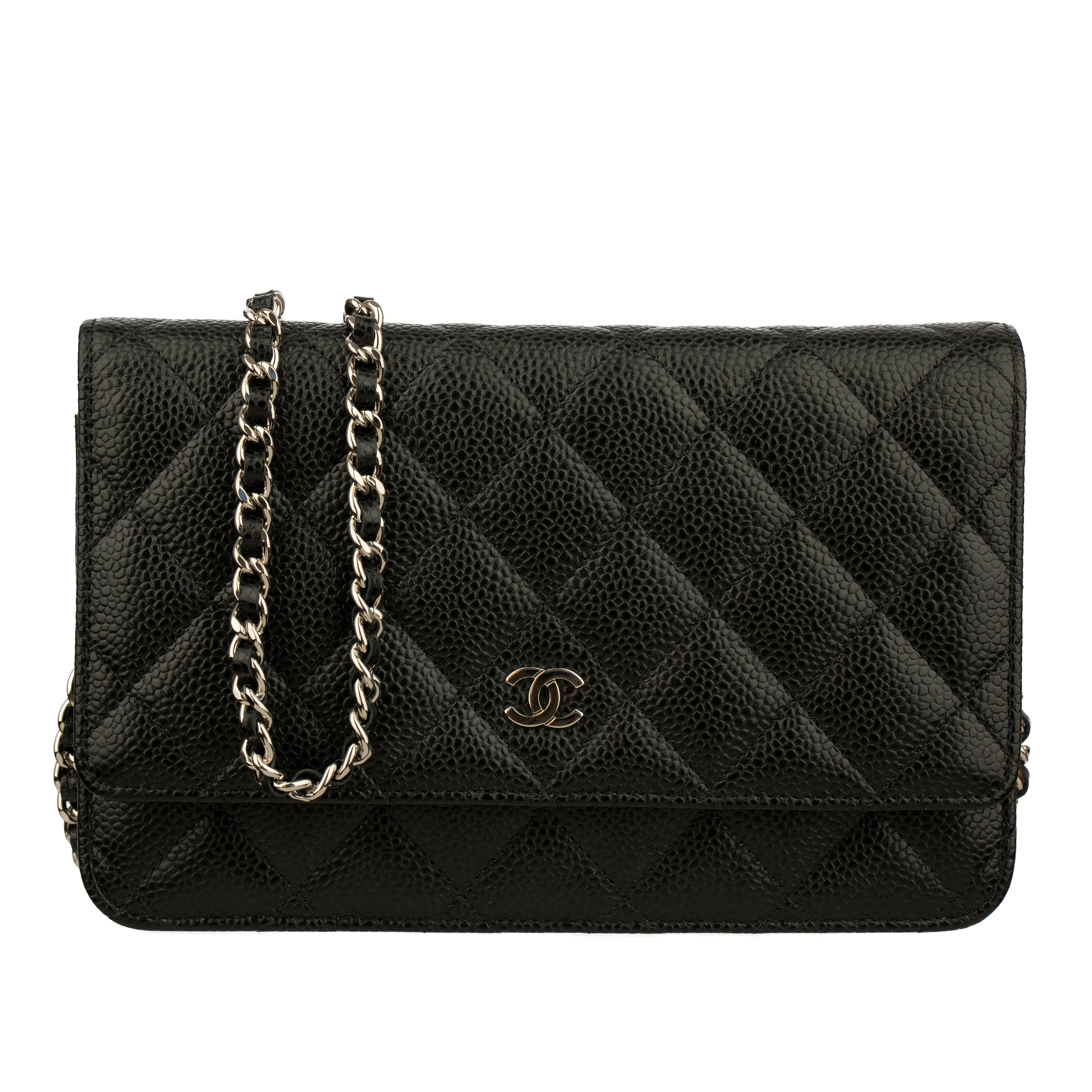Chanel Wallet On Chain Black Caviar Leather Silver Tone Hardware