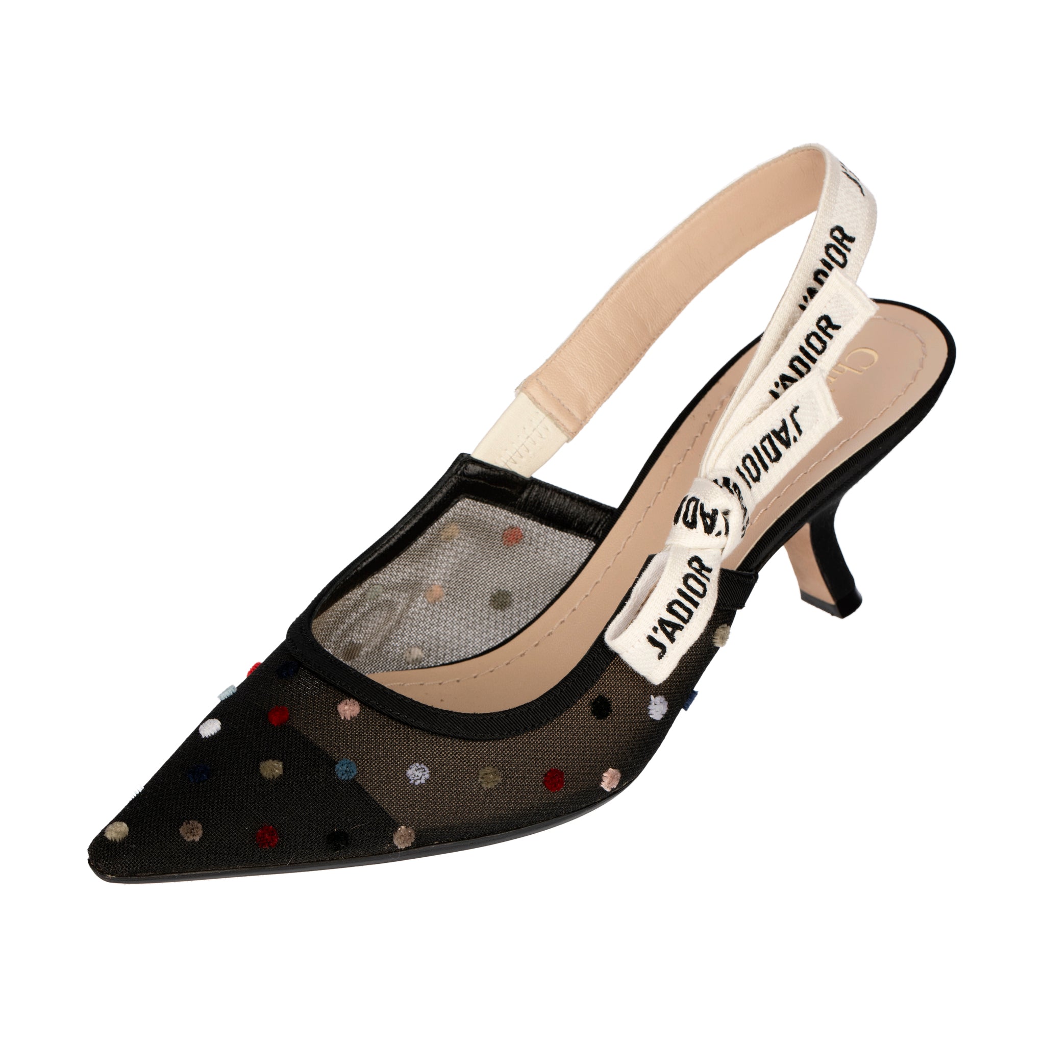 Christian Dior J’Adior Slingback Embroidered Mesh Kitten Heels – Size | 39 FR