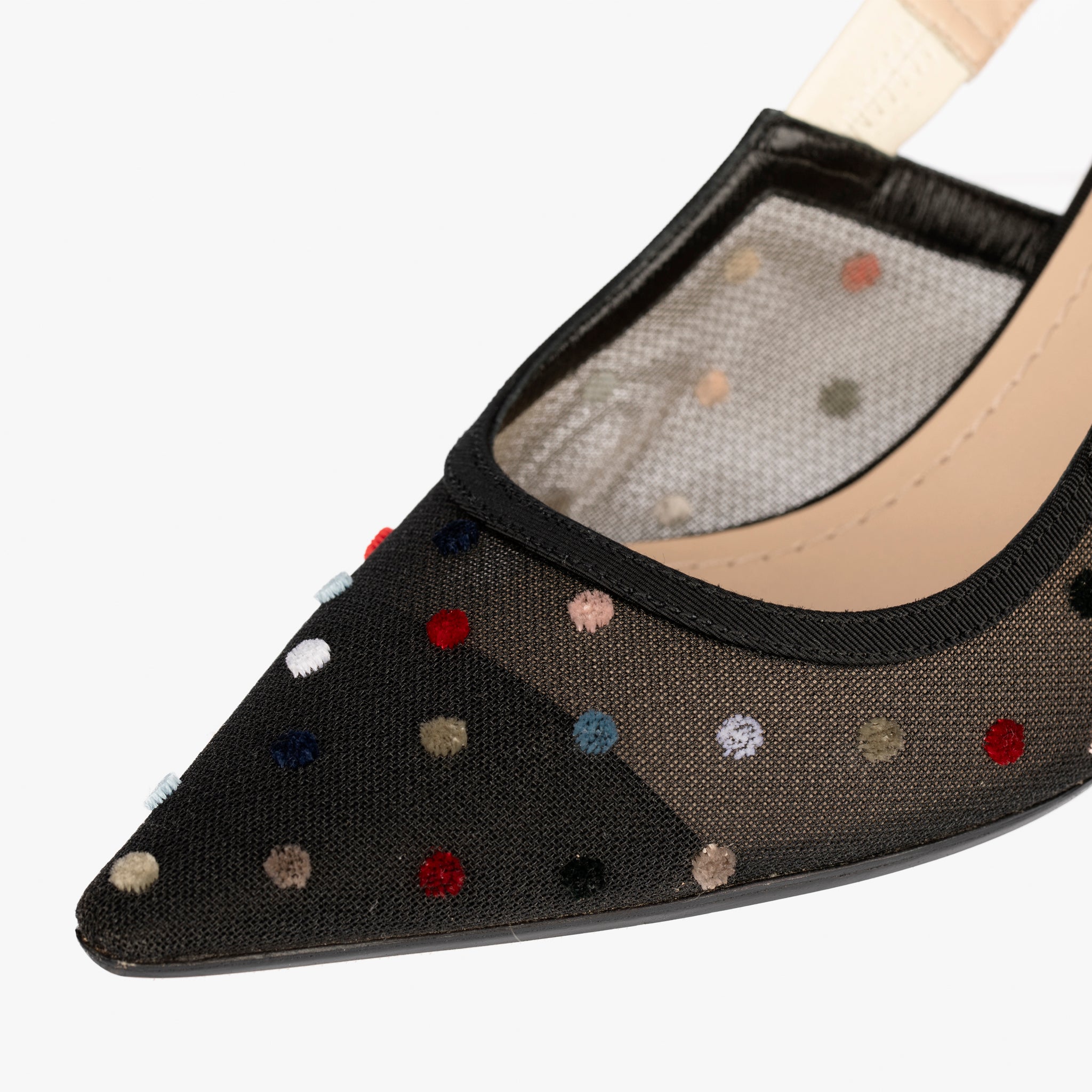 Christian Dior J’Adior Slingback Embroidered Mesh Kitten Heels – Size | 39 FR