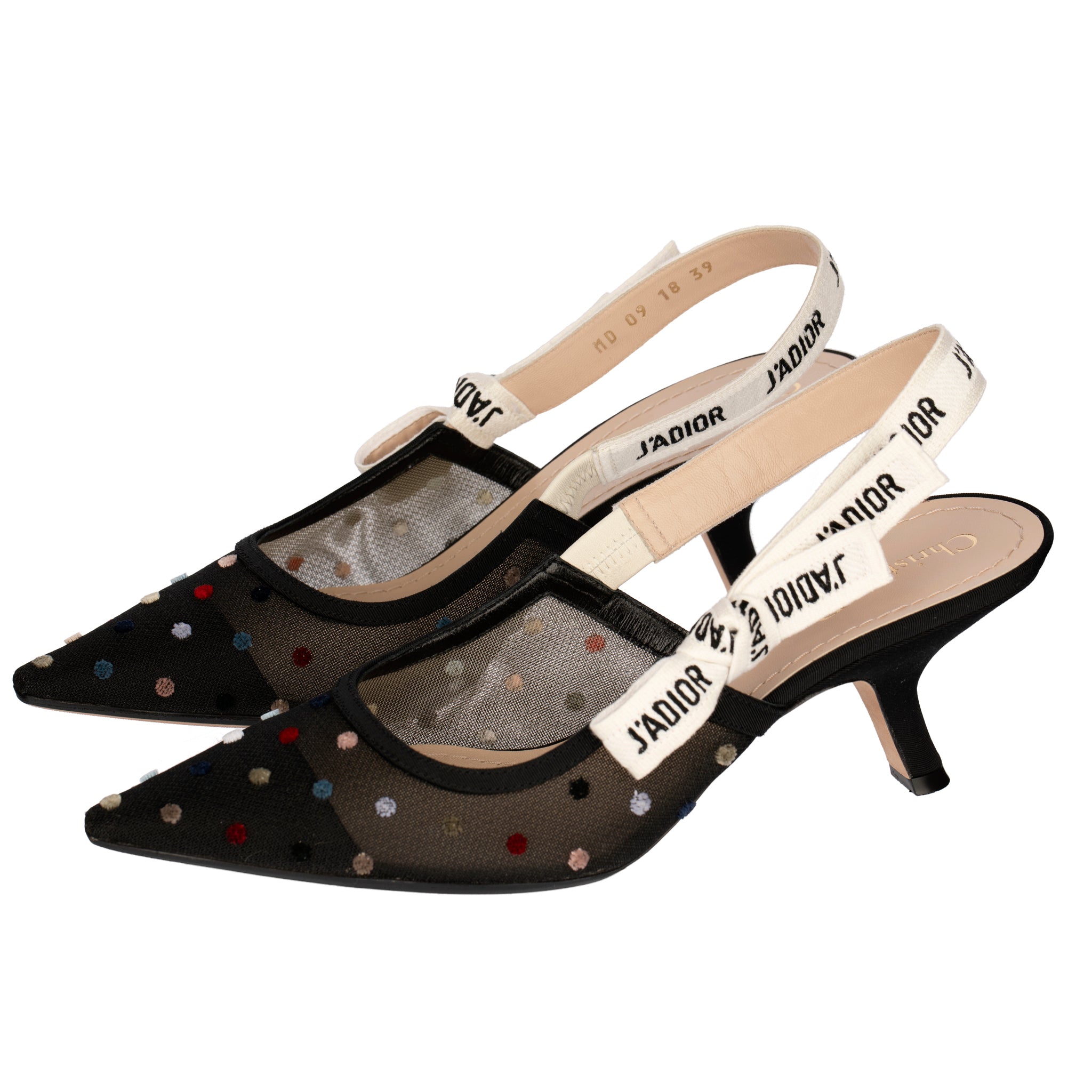 Christian Dior J’Adior Slingback Embroidered Mesh Kitten Heels – Size | 39 FR