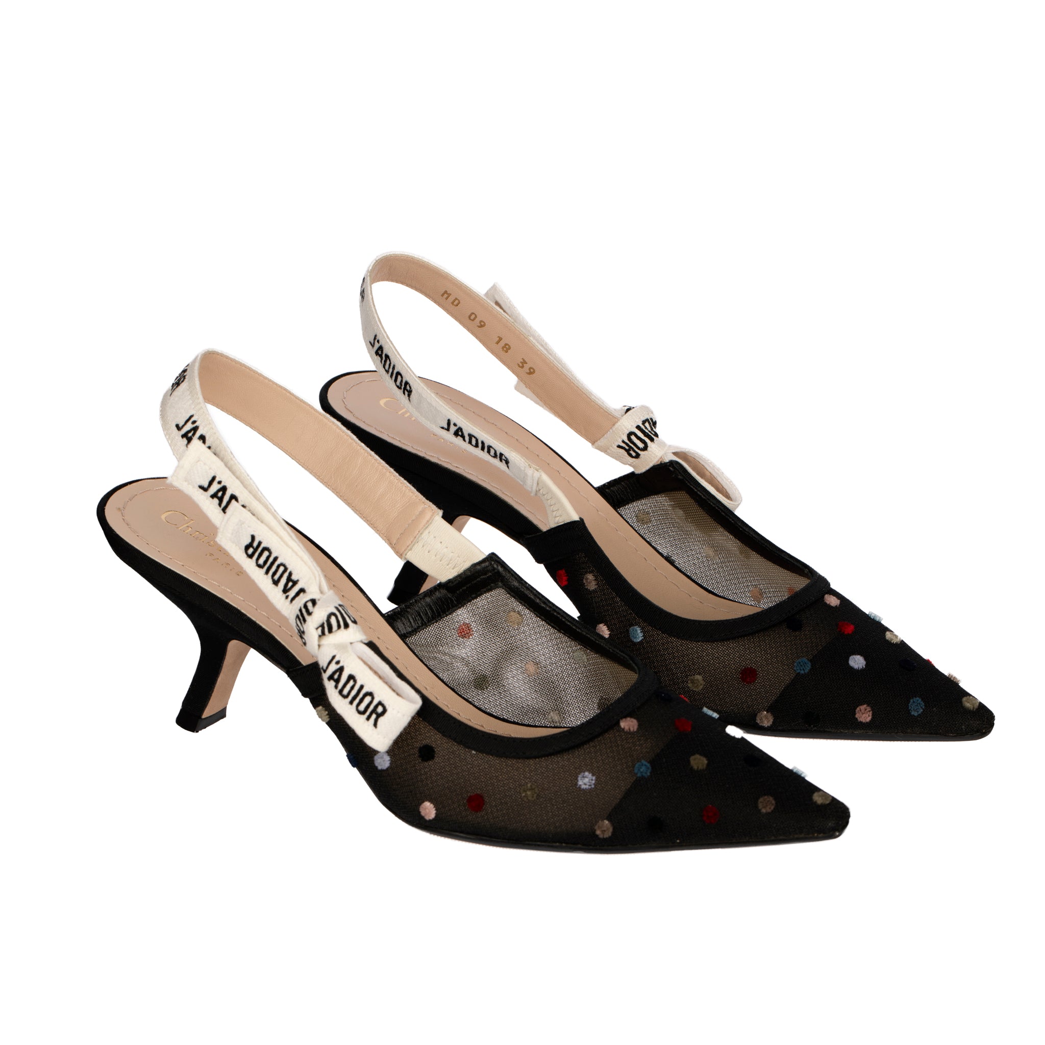 Christian Dior J’Adior Slingback Embroidered Mesh Kitten Heels – Size | 39 FR