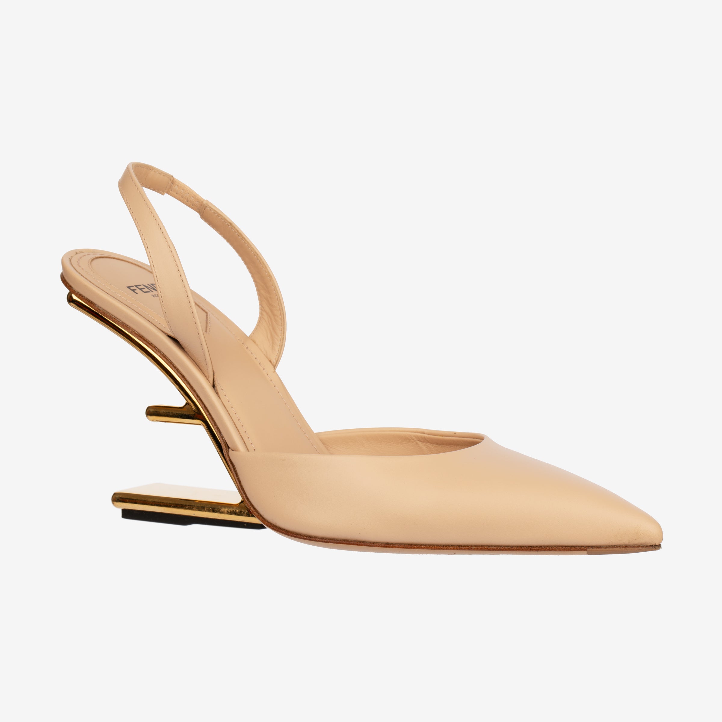 Fendi Pointed Leather Pumps In Beige/Nude - Size | 39 IT