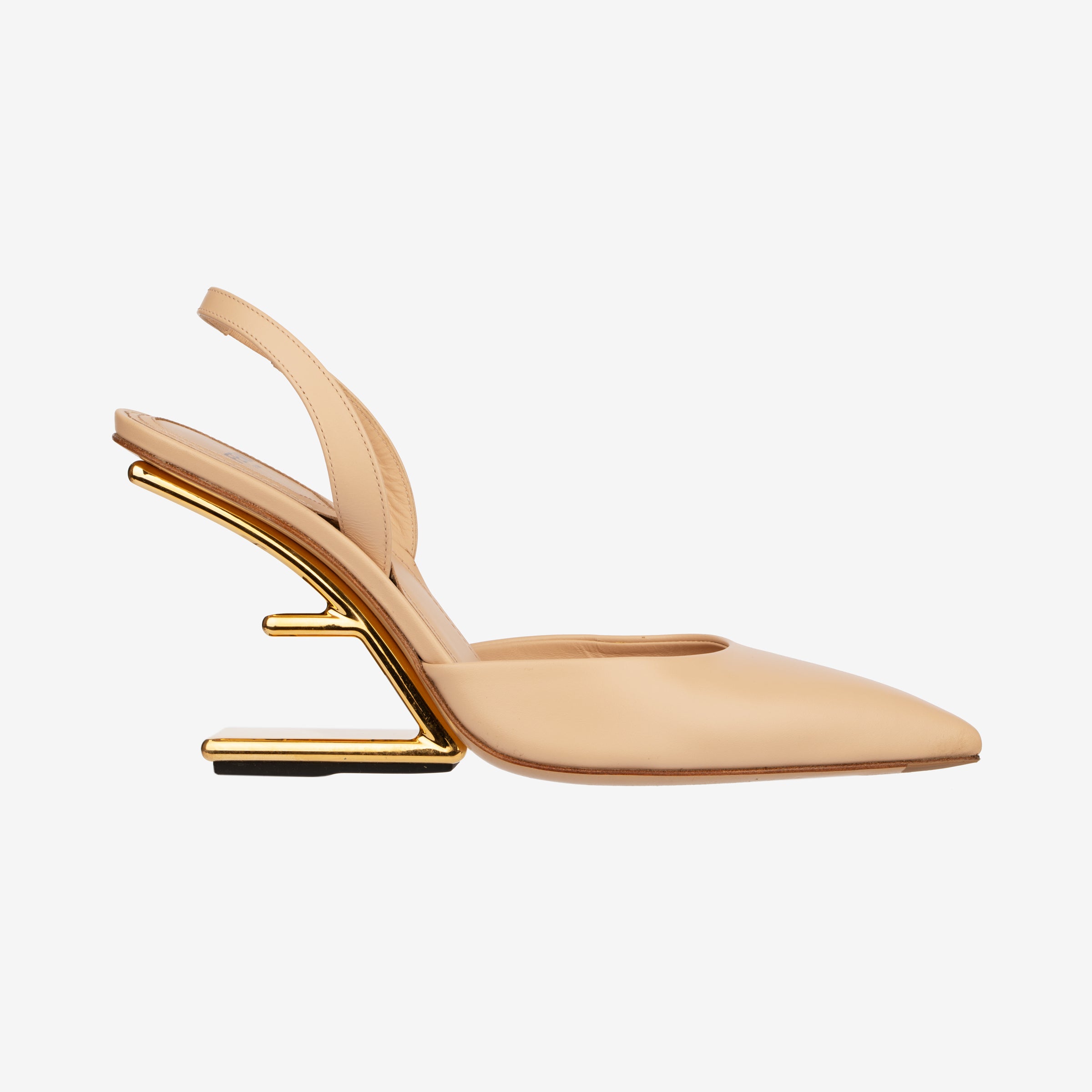 Fendi Pointed Leather Pumps In Beige/Nude - Size | 39 IT